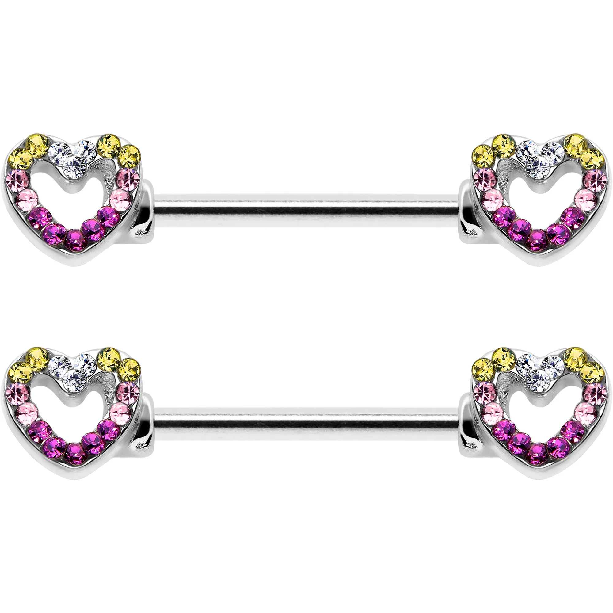 14 Gauge 9/16 Romance Gem Open Heart Barbell Nipple Ring Set