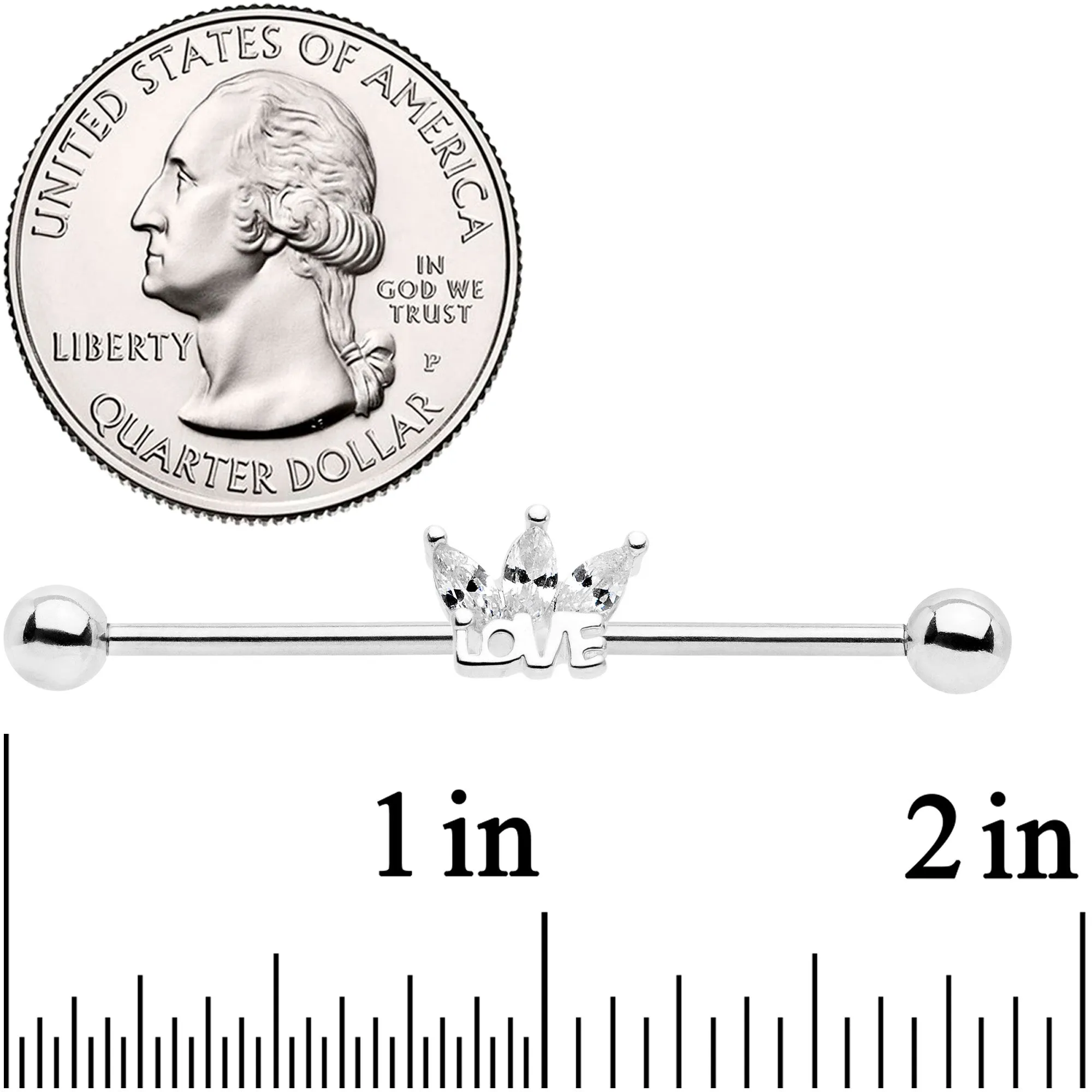 14 Gauge Clear Gem Crown of Love Industrial Barbell 38mm