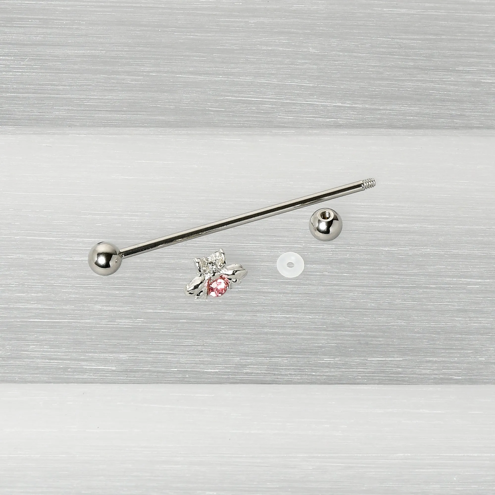 14 Gauge Pink Gem Bee Beautiful Insect Industrial Barbell 38mm