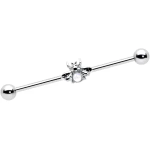 14 Gauge White Faux Opal Bee Beautiful Insect Industrial Barbell 38mm