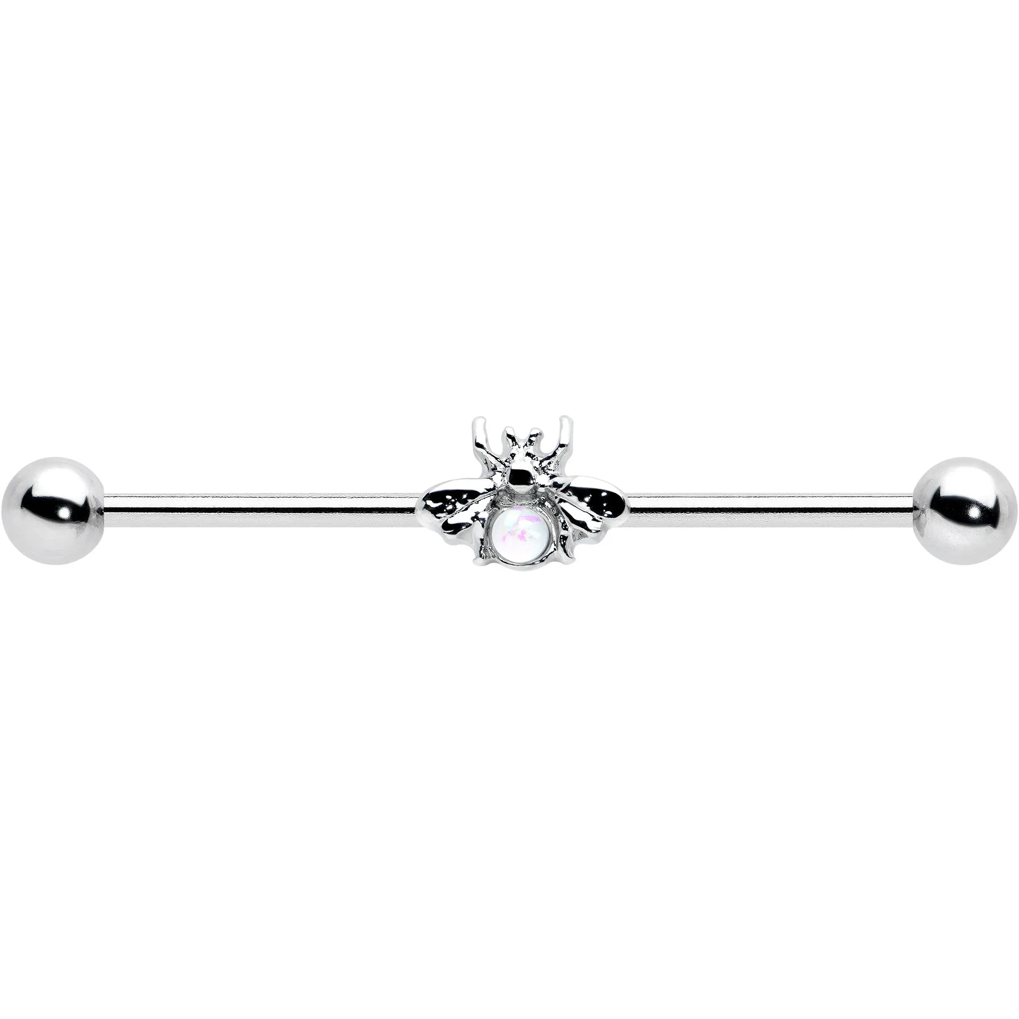 14 Gauge White Faux Opal Bee Beautiful Insect Industrial Barbell 38mm