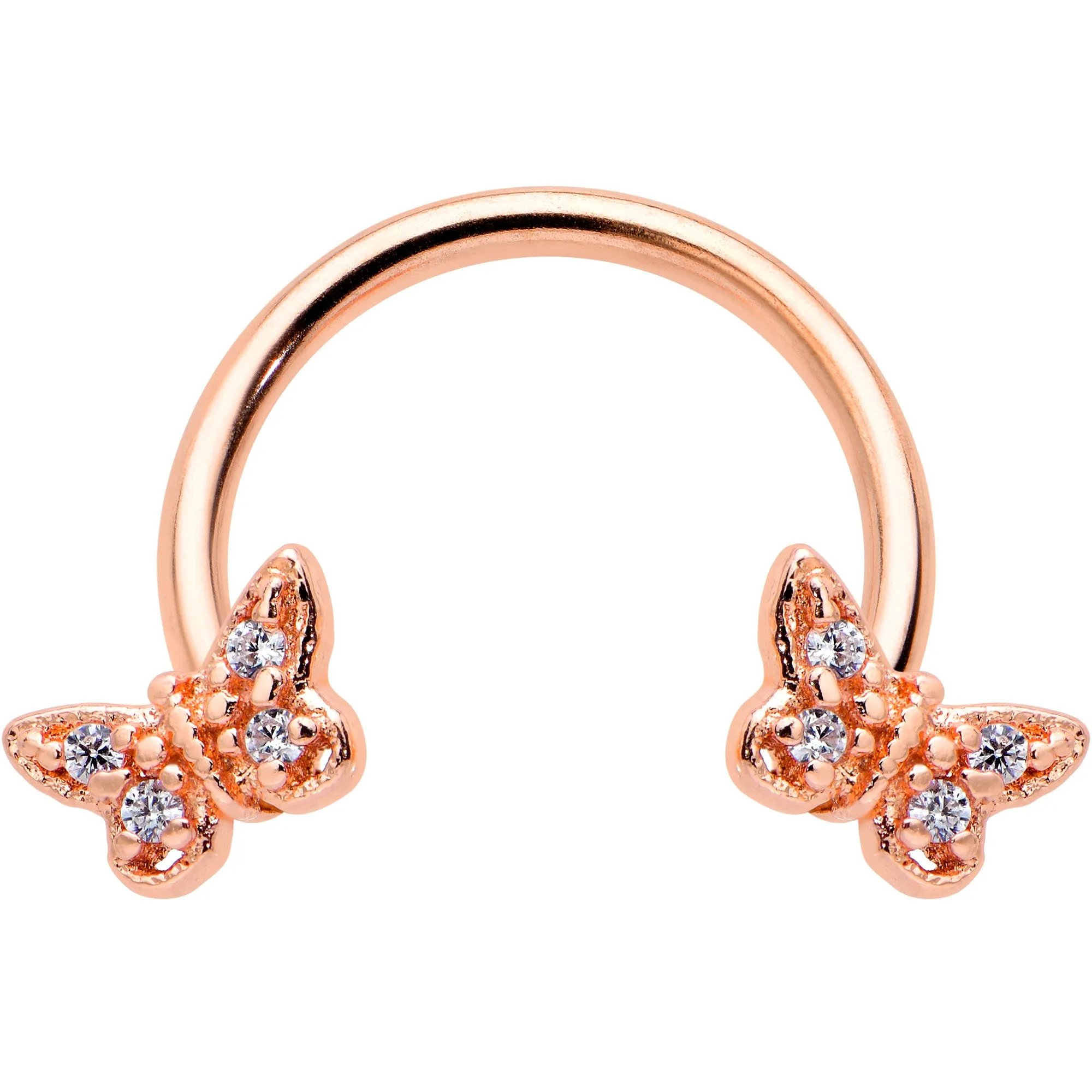 16 Gauge 3/8 Clear Gem Rosy Tone Butterfly Horseshoe Circular Barbell