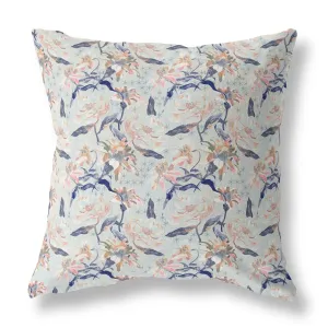16” Light Blue Indigo Roses Indoor Outdoor Throw Pillow