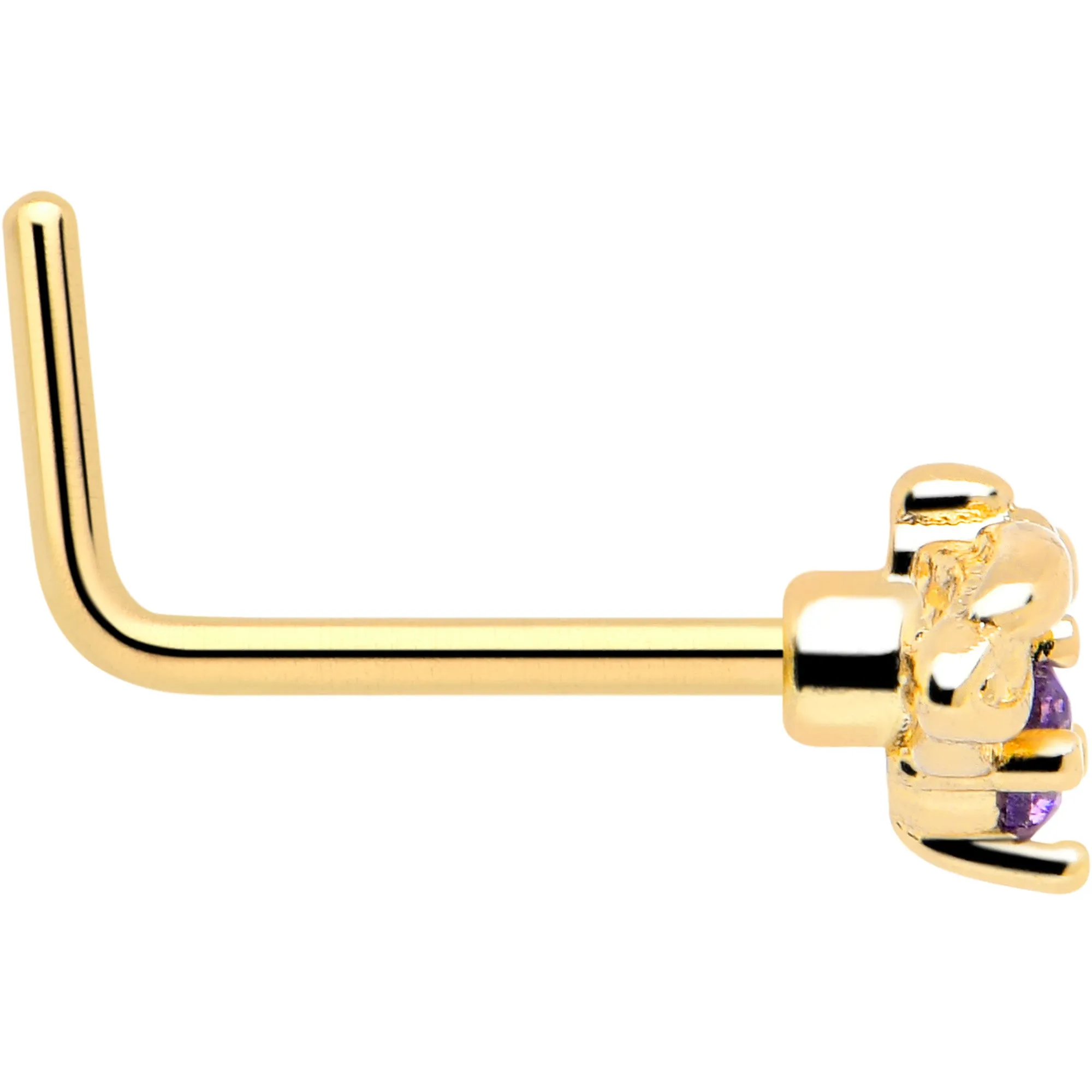 20 Gauge 7mm Purple Gem Gold Tone Beauty Bug L Shape Nose Ring