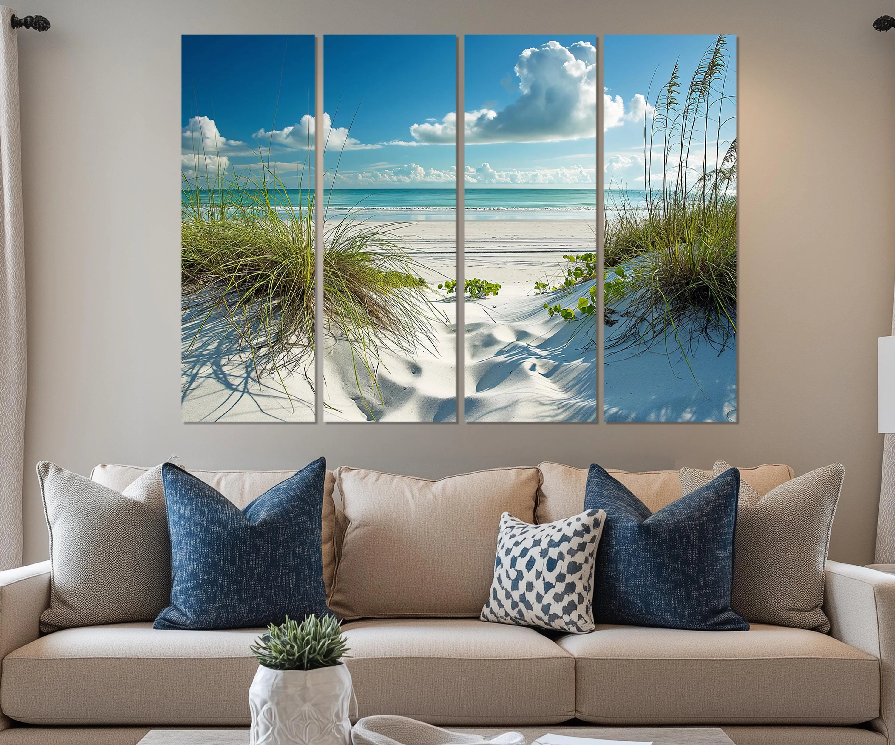 5 Piece White Sand Beach And Sea Grass Dunes Wall Art