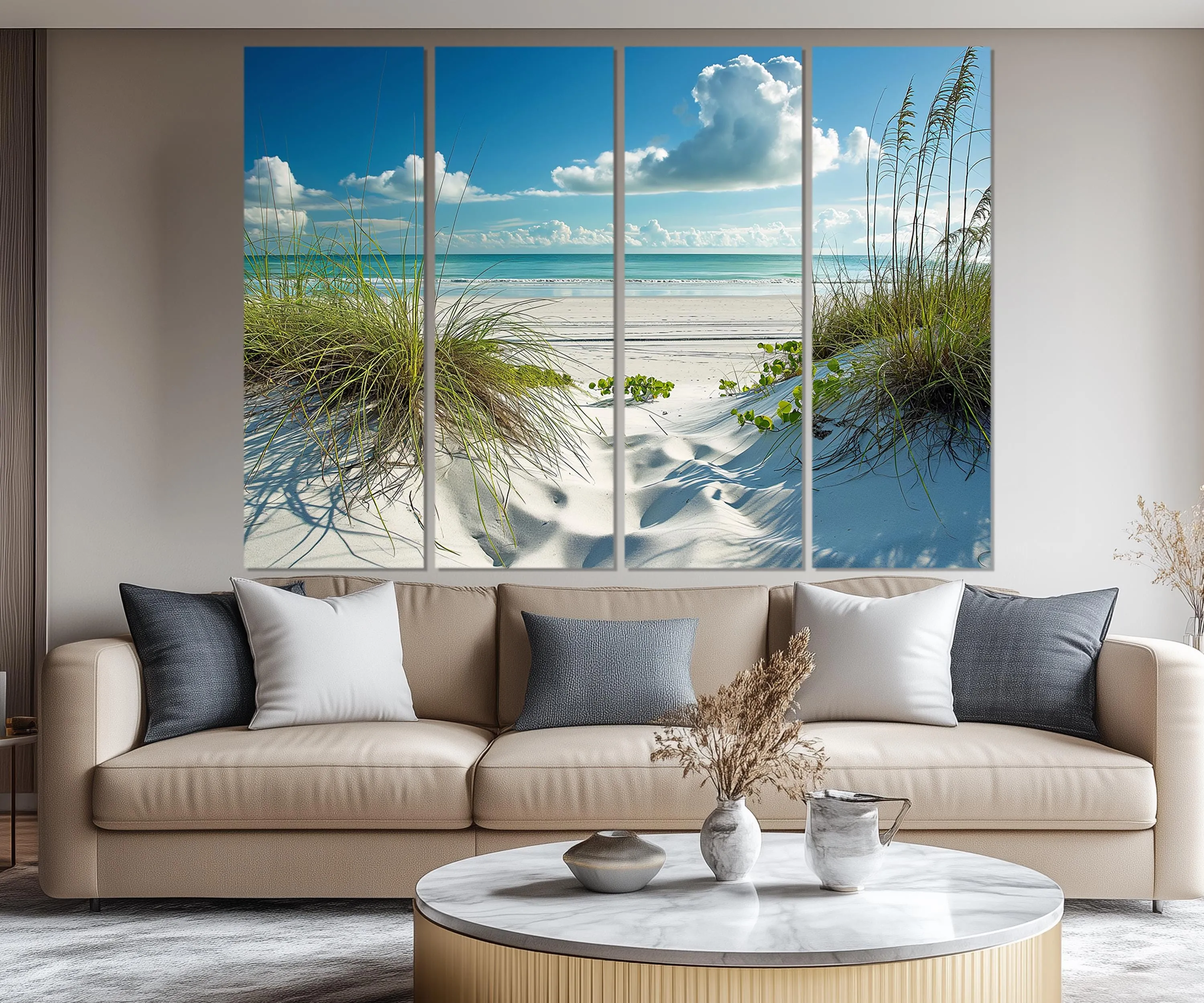 5 Piece White Sand Beach And Sea Grass Dunes Wall Art