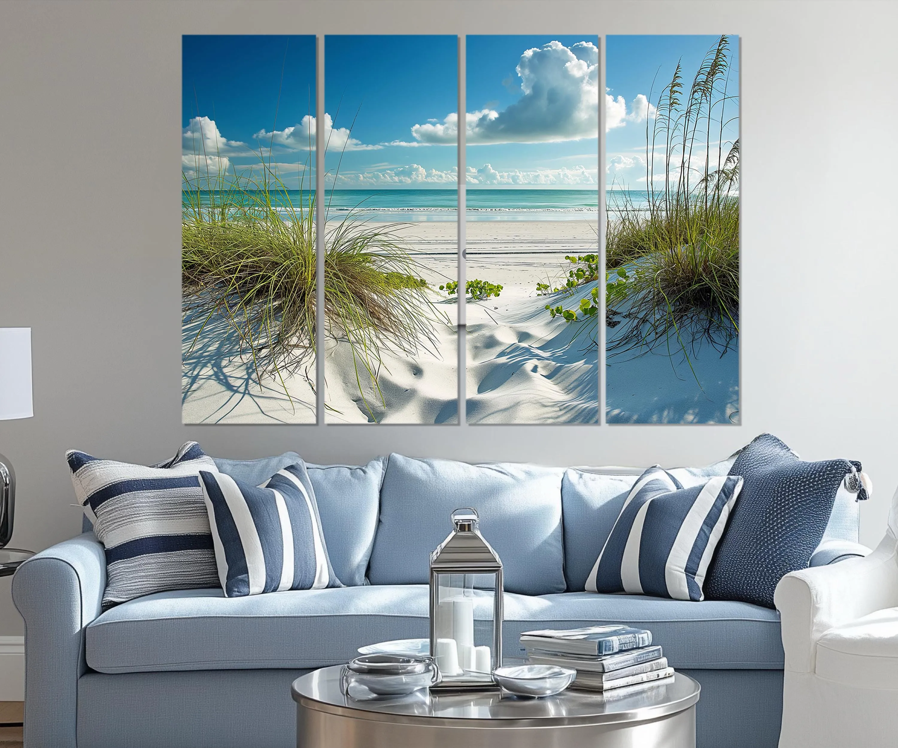 5 Piece White Sand Beach And Sea Grass Dunes Wall Art