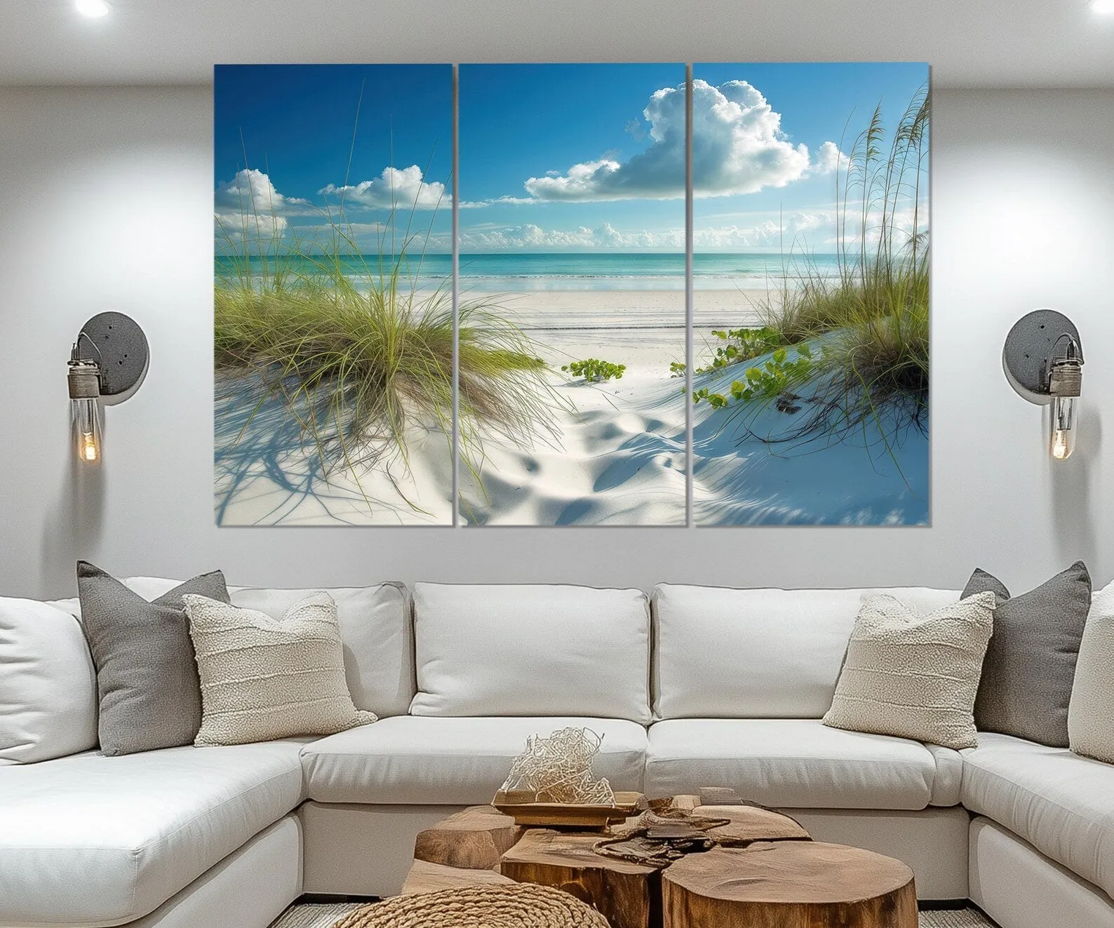 5 Piece White Sand Beach And Sea Grass Dunes Wall Art