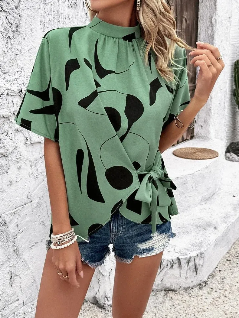 Abstract Wrap Top with Tie Waist