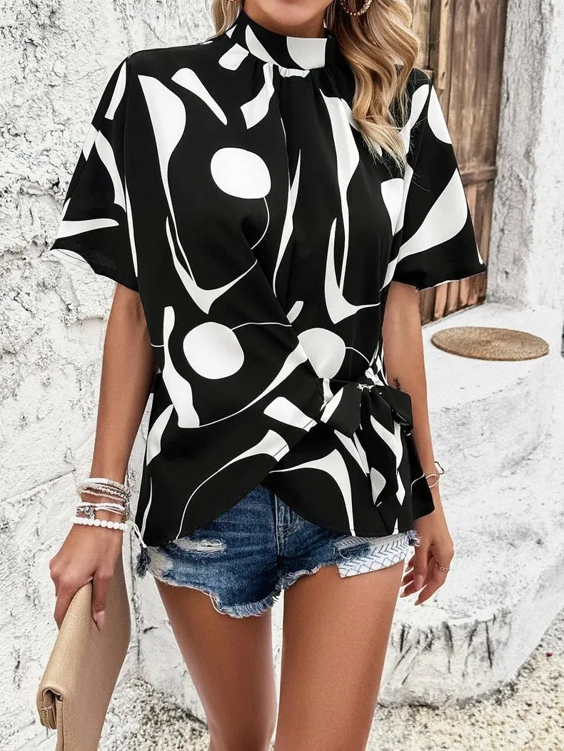 Abstract Wrap Top with Tie Waist
