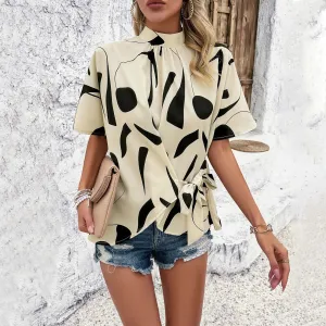 Abstract Wrap Top with Tie Waist