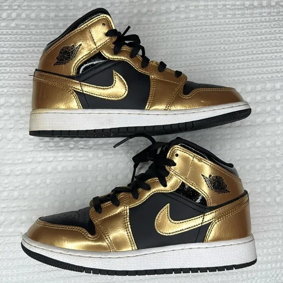 Air Jorden 1 Mid SE Glitter Metallic Gold GS Sneaker Size 6Y