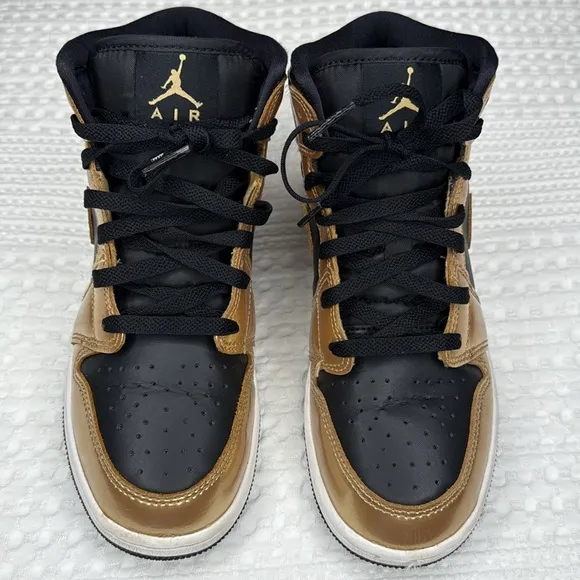 Air Jorden 1 Mid SE Glitter Metallic Gold GS Sneaker Size 6Y