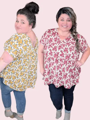 Anastasia Vintage Floral Double Vneck Top (2 COLORS)
