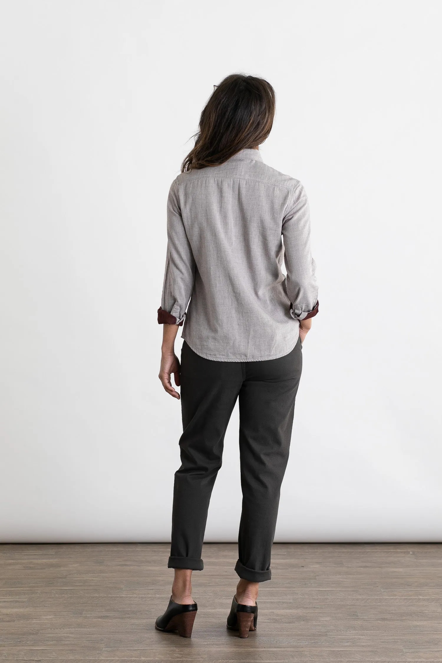 Ash Slim Shirt / Burgundy Stripe Doublecloth