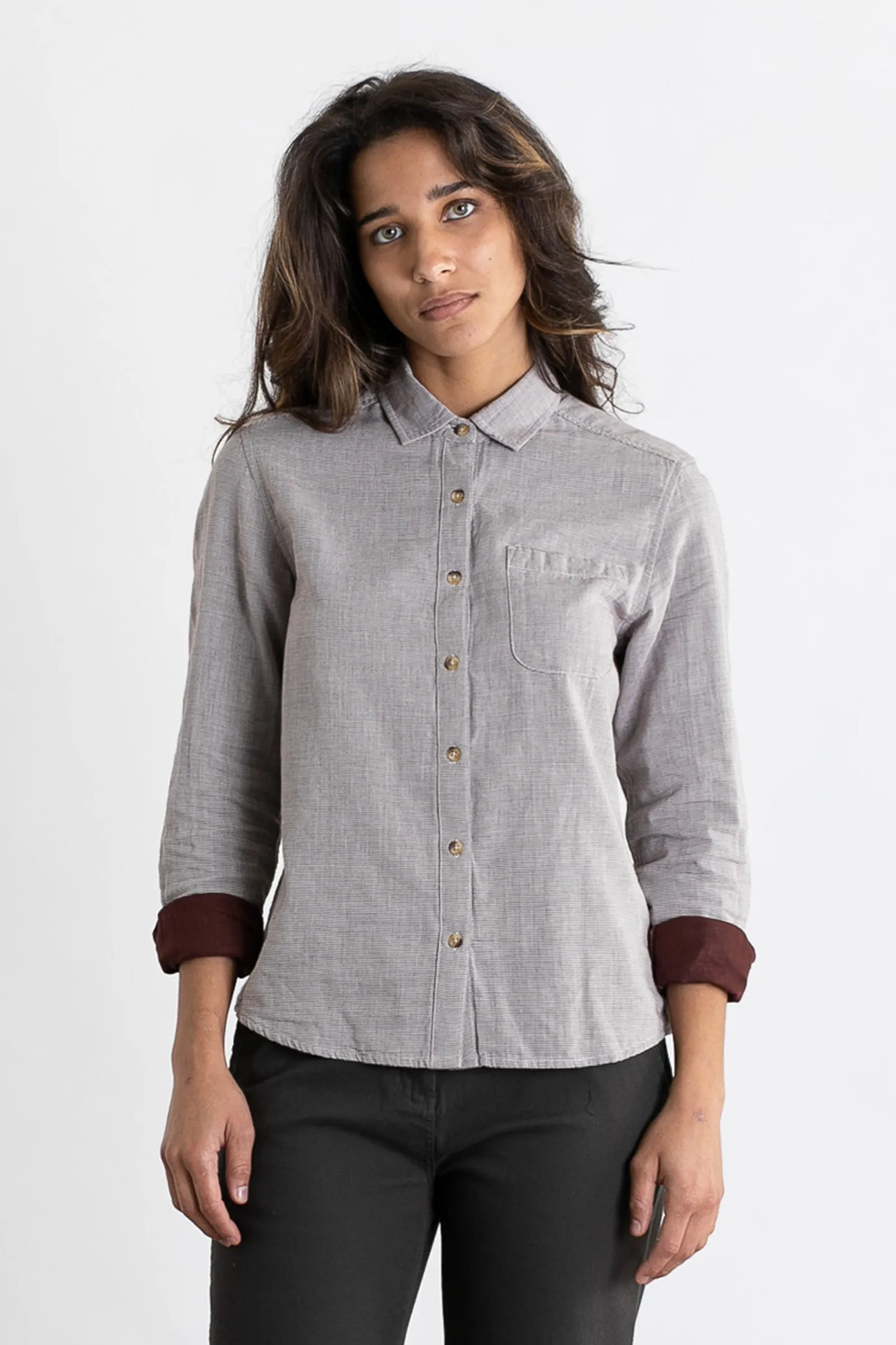 Ash Slim Shirt / Burgundy Stripe Doublecloth