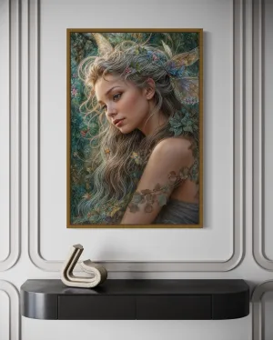 Beautiful Fairy Watercolor Portrait Framed Canvas Wall Art