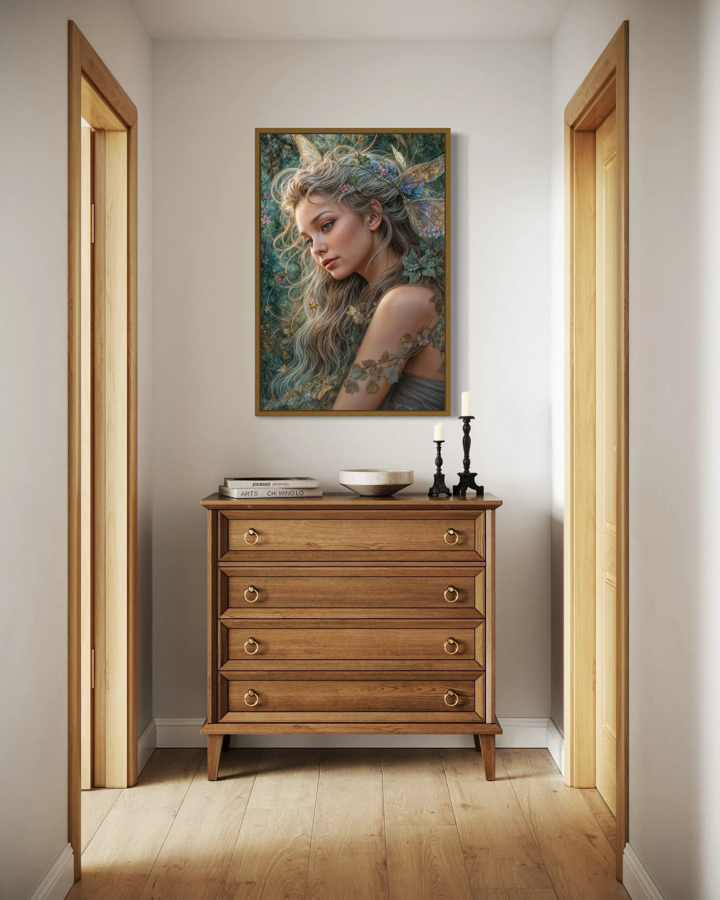 Beautiful Fairy Watercolor Portrait Framed Canvas Wall Art