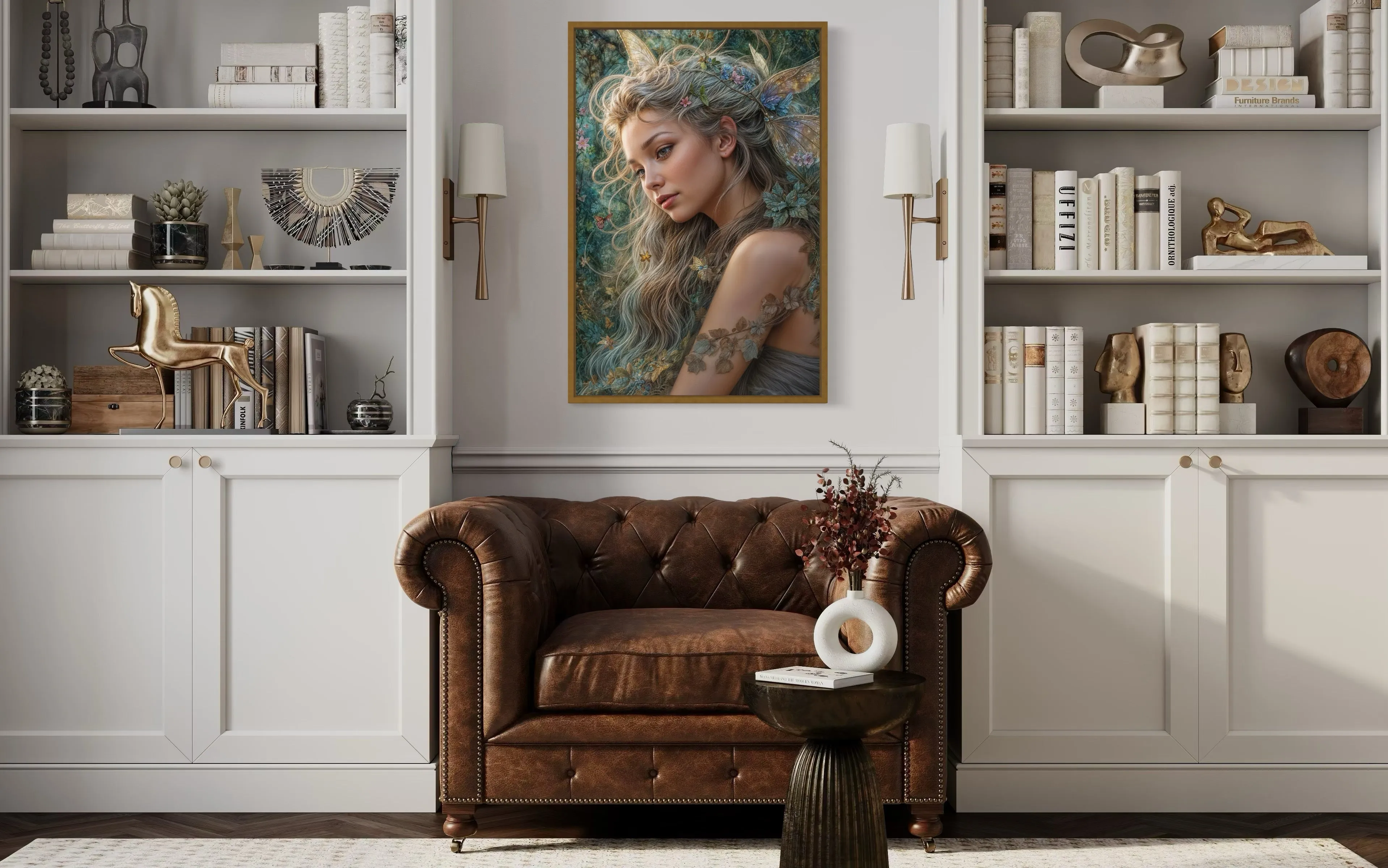 Beautiful Fairy Watercolor Portrait Framed Canvas Wall Art