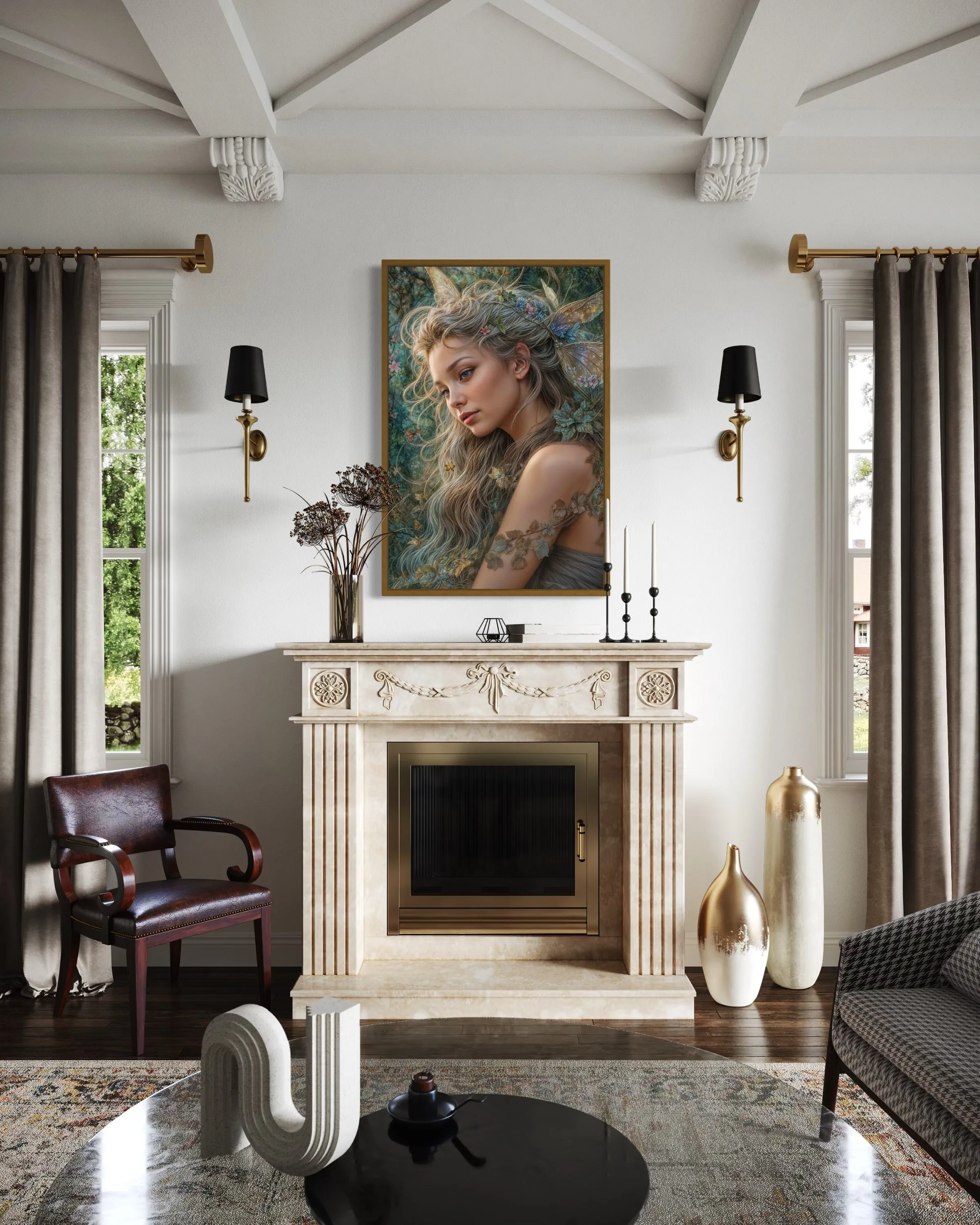 Beautiful Fairy Watercolor Portrait Framed Canvas Wall Art