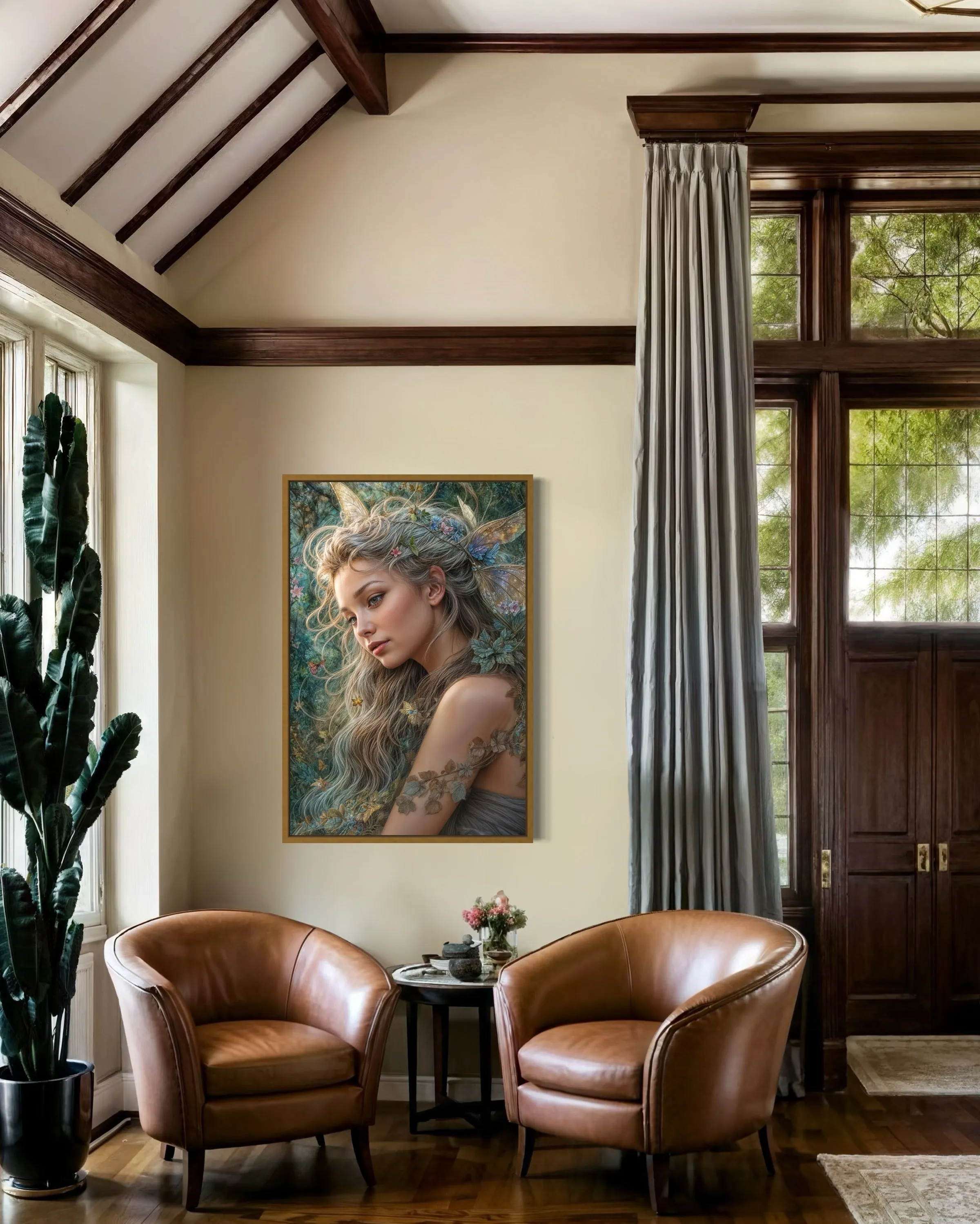 Beautiful Fairy Watercolor Portrait Framed Canvas Wall Art