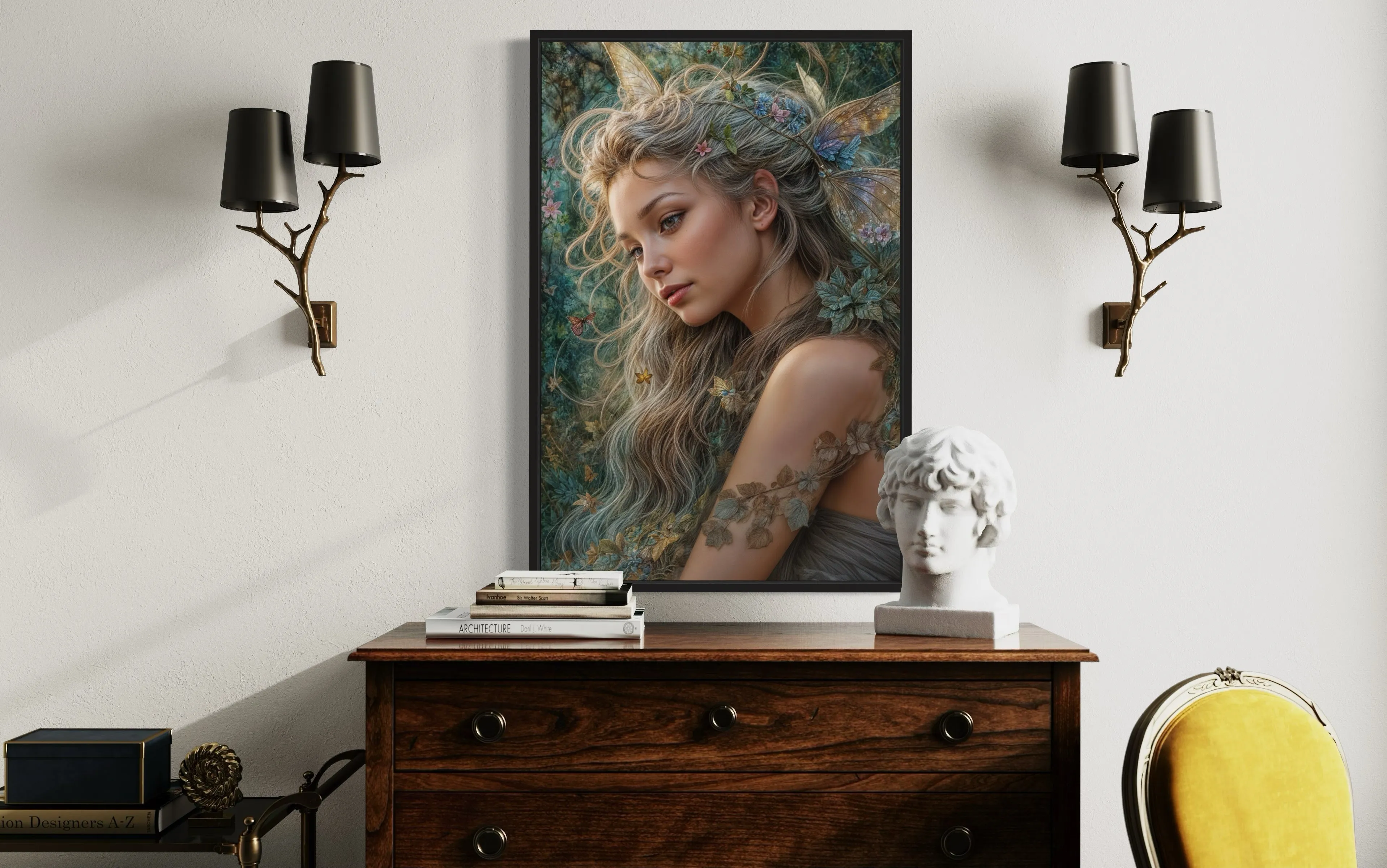 Beautiful Fairy Watercolor Portrait Framed Canvas Wall Art