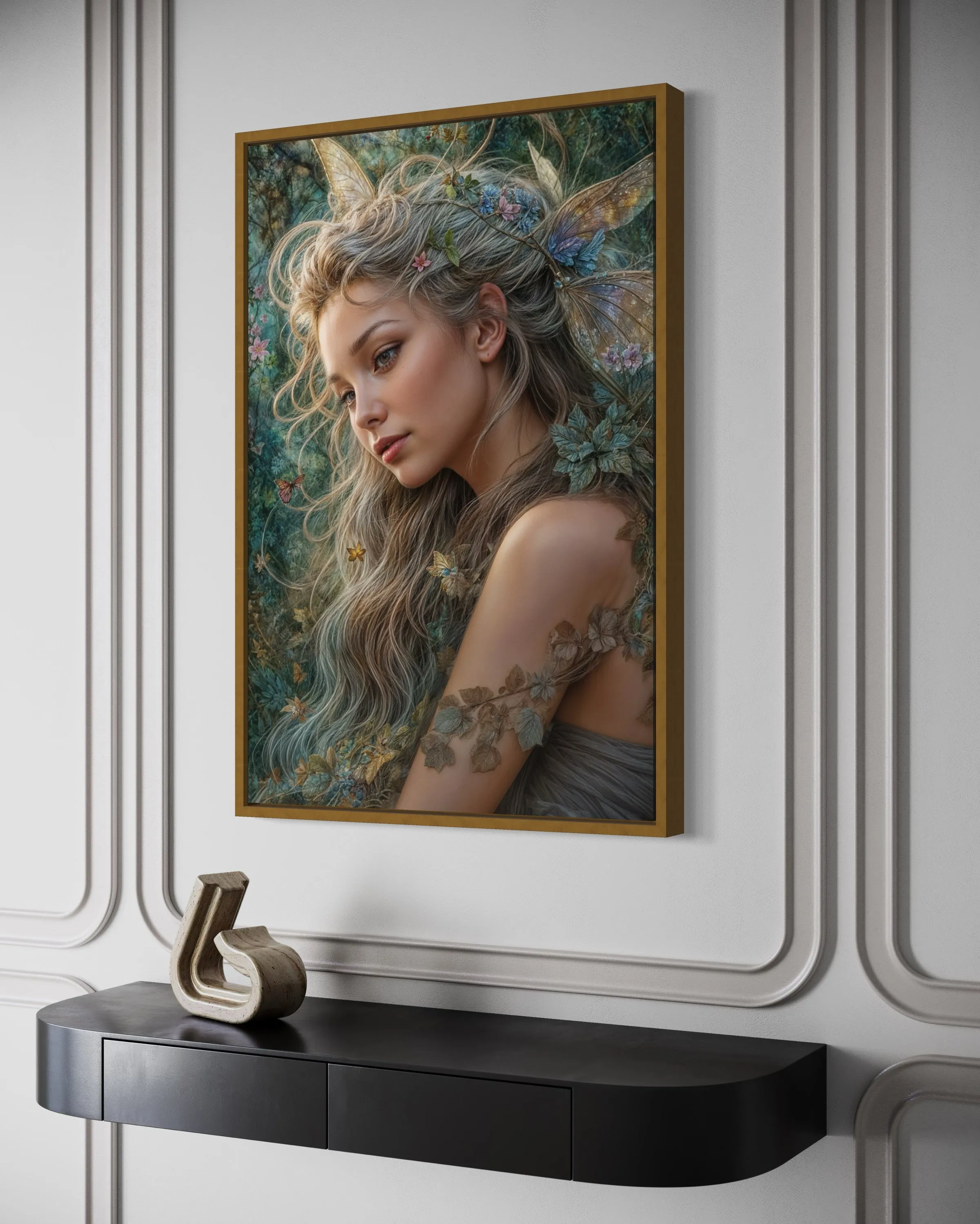 Beautiful Fairy Watercolor Portrait Framed Canvas Wall Art