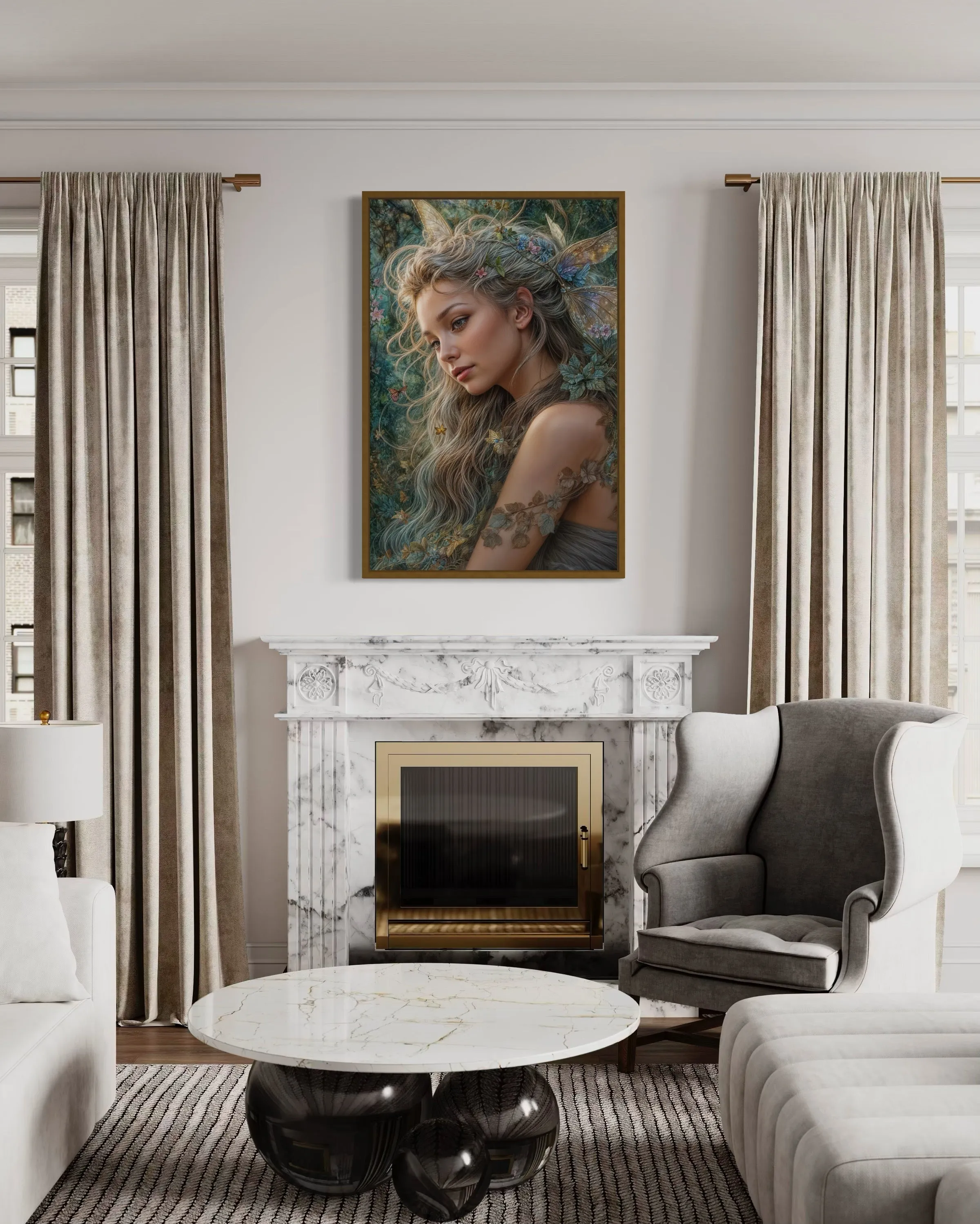 Beautiful Fairy Watercolor Portrait Framed Canvas Wall Art