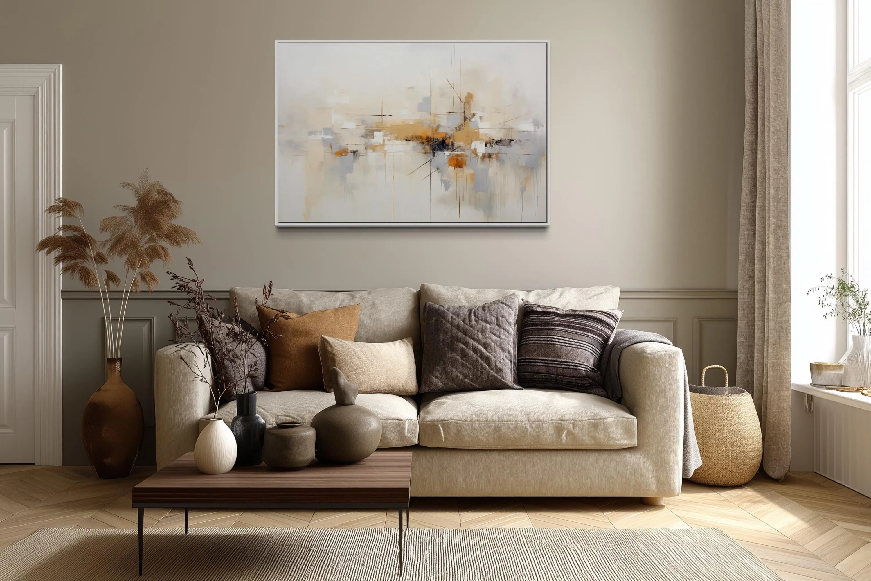 Beige Grey Brown Neutral Abstract Modern Minimalist Canvas Print