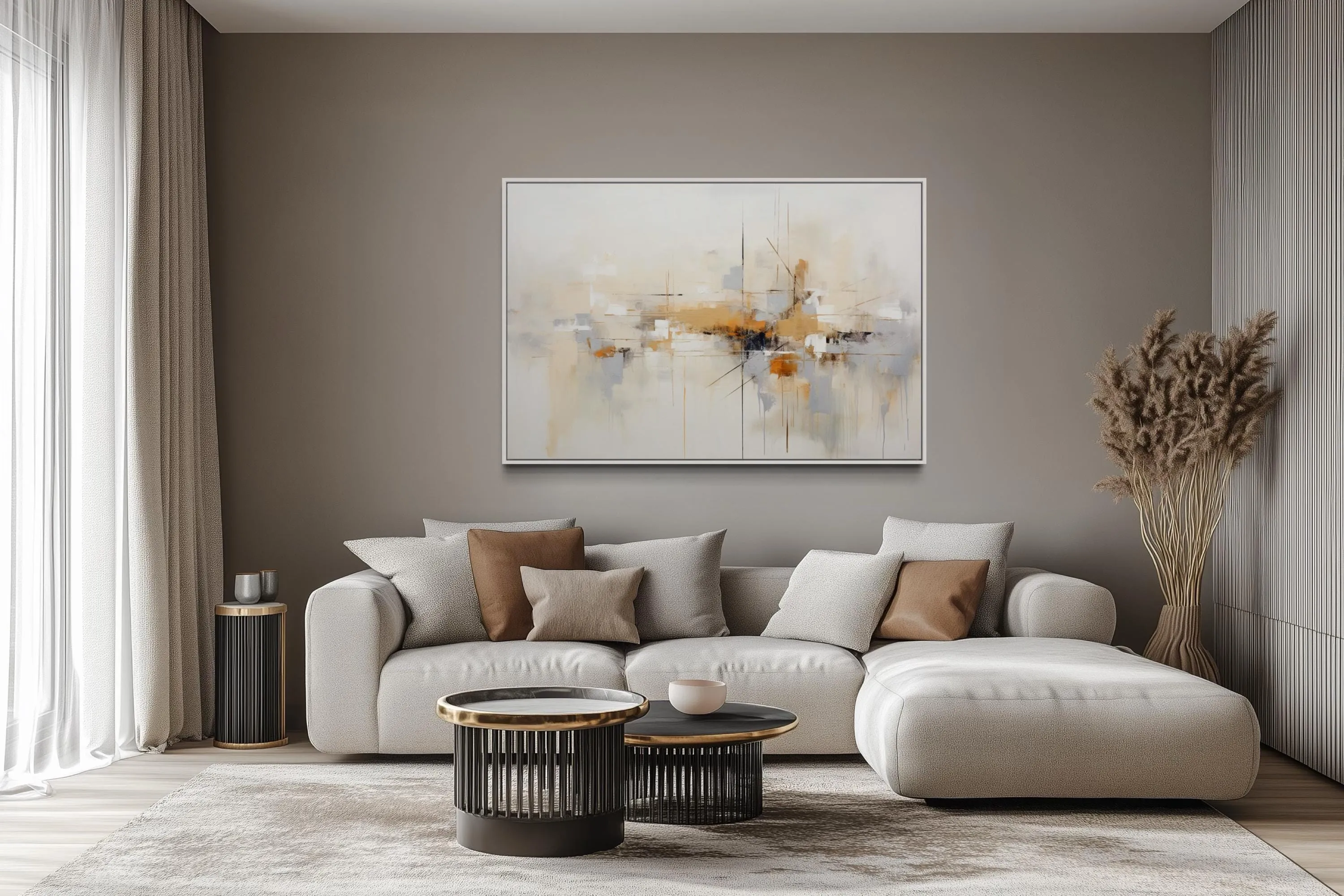 Beige Grey Brown Neutral Abstract Modern Minimalist Canvas Print