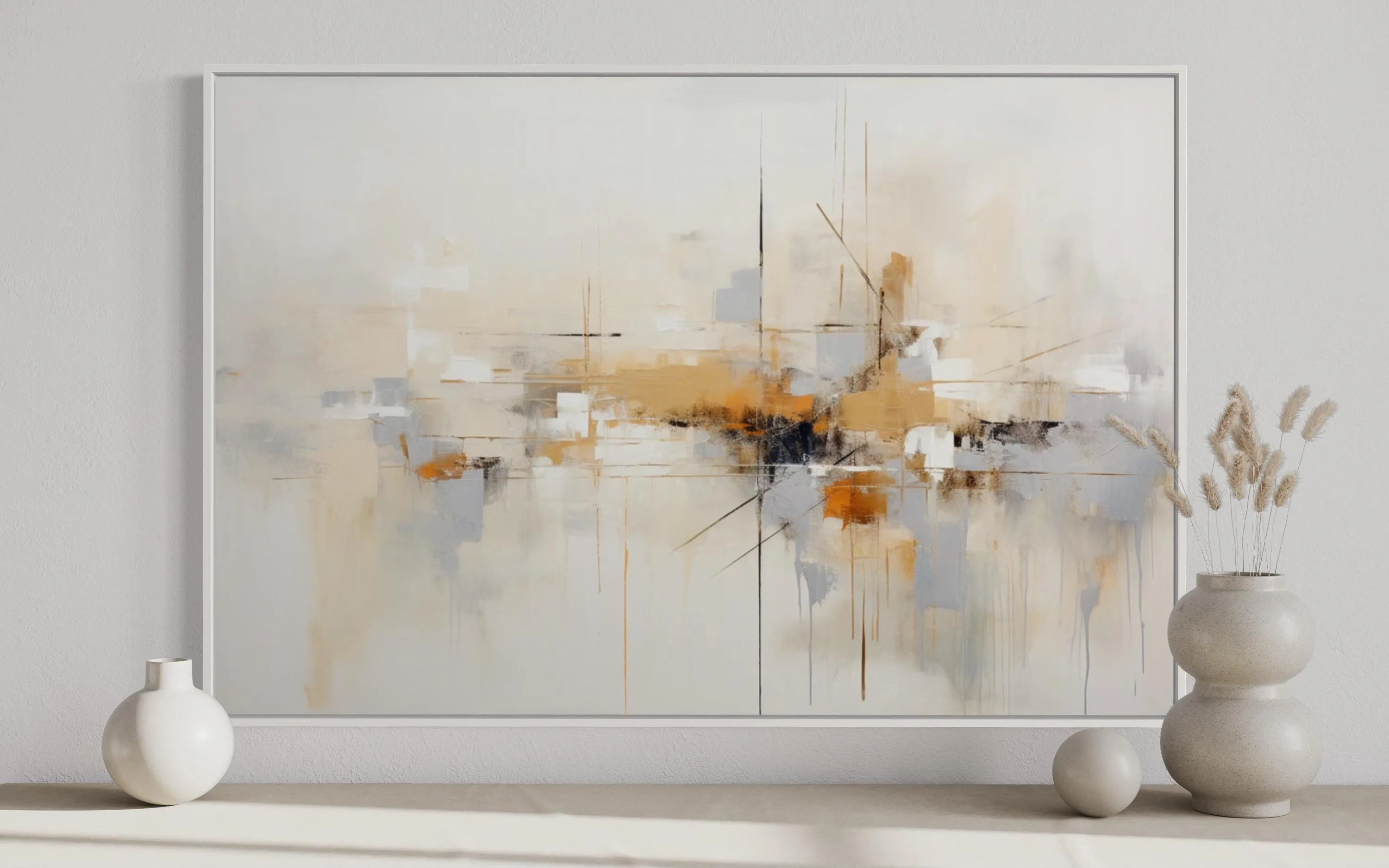 Beige Grey Brown Neutral Abstract Modern Minimalist Canvas Print