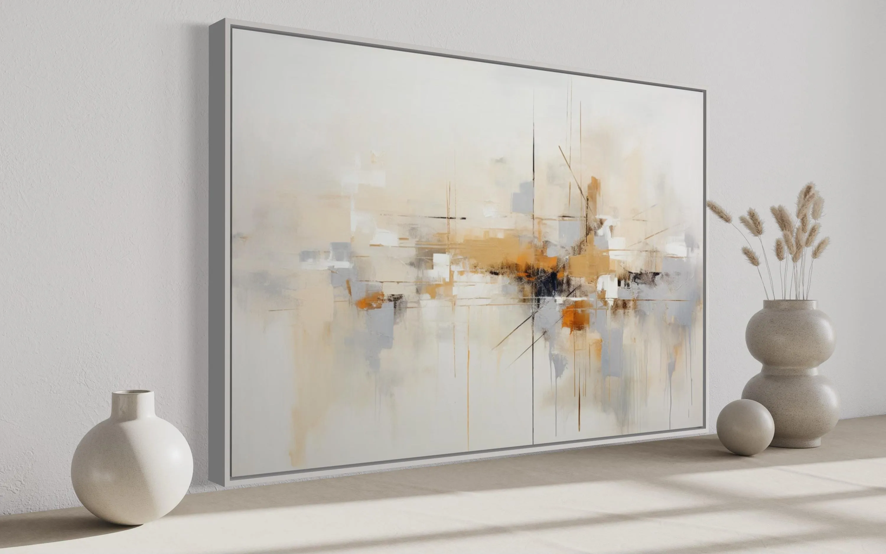 Beige Grey Brown Neutral Abstract Modern Minimalist Canvas Print
