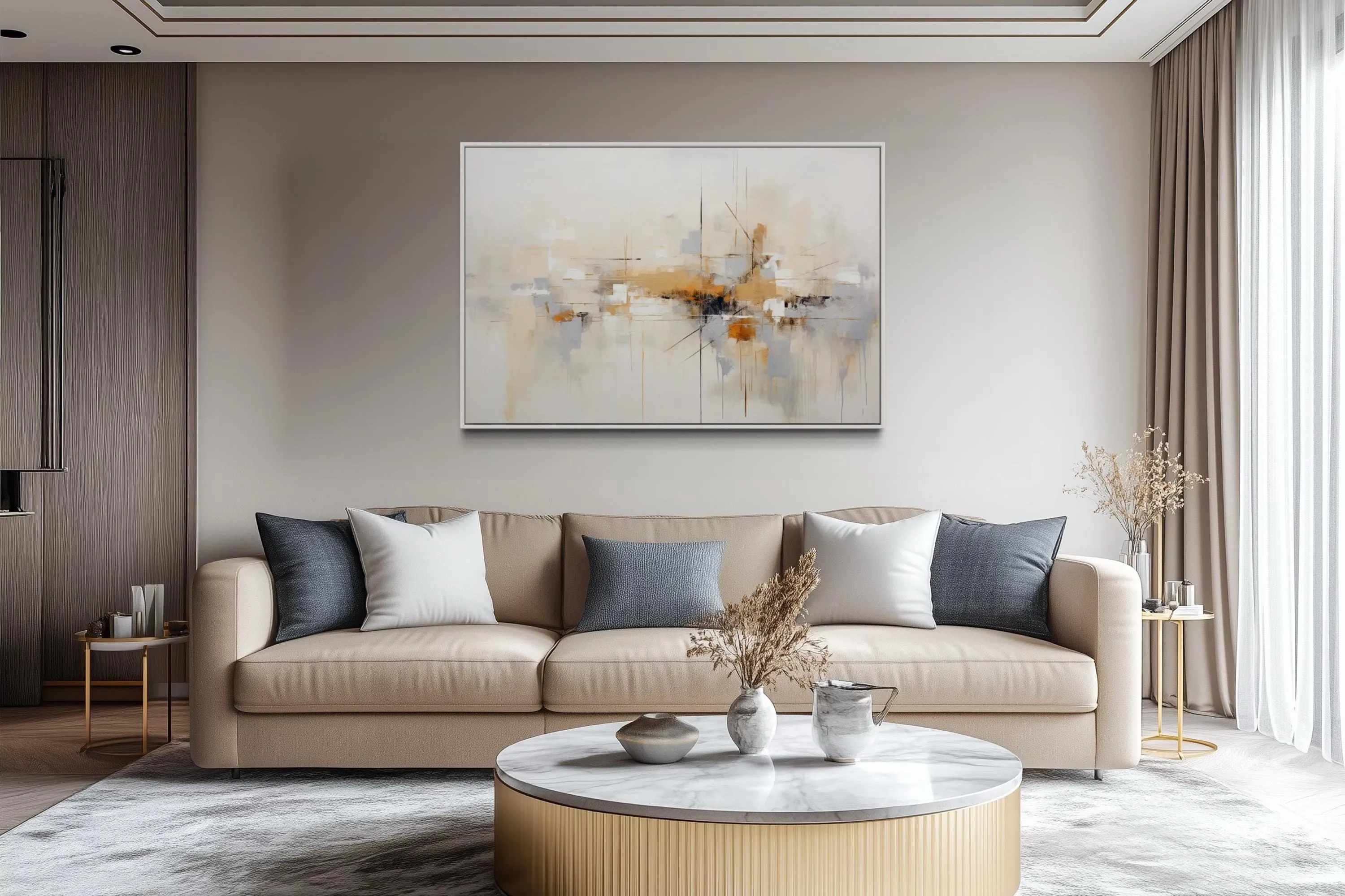 Beige Grey Brown Neutral Abstract Modern Minimalist Canvas Print