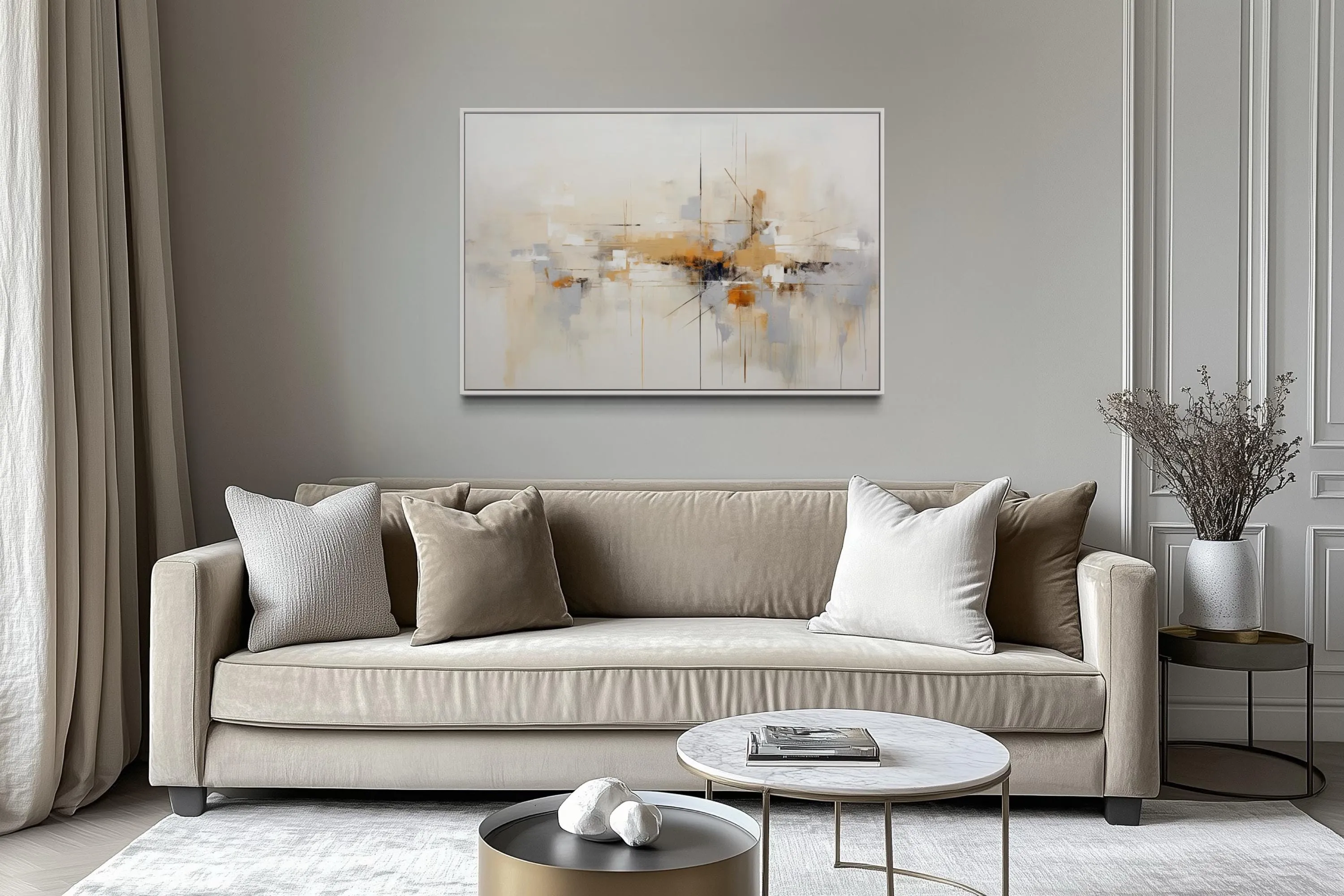 Beige Grey Brown Neutral Abstract Modern Minimalist Canvas Print