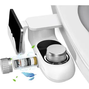 Bidet Attachment for Toilet with Filters, Non-Electric Self Cleaning Dual Nozzle(Frontal/Rear Wash) for Bidet Toilet Seat, Adjustable Water Pressure, Multi-Stage Water Softener Filters for Hard Water