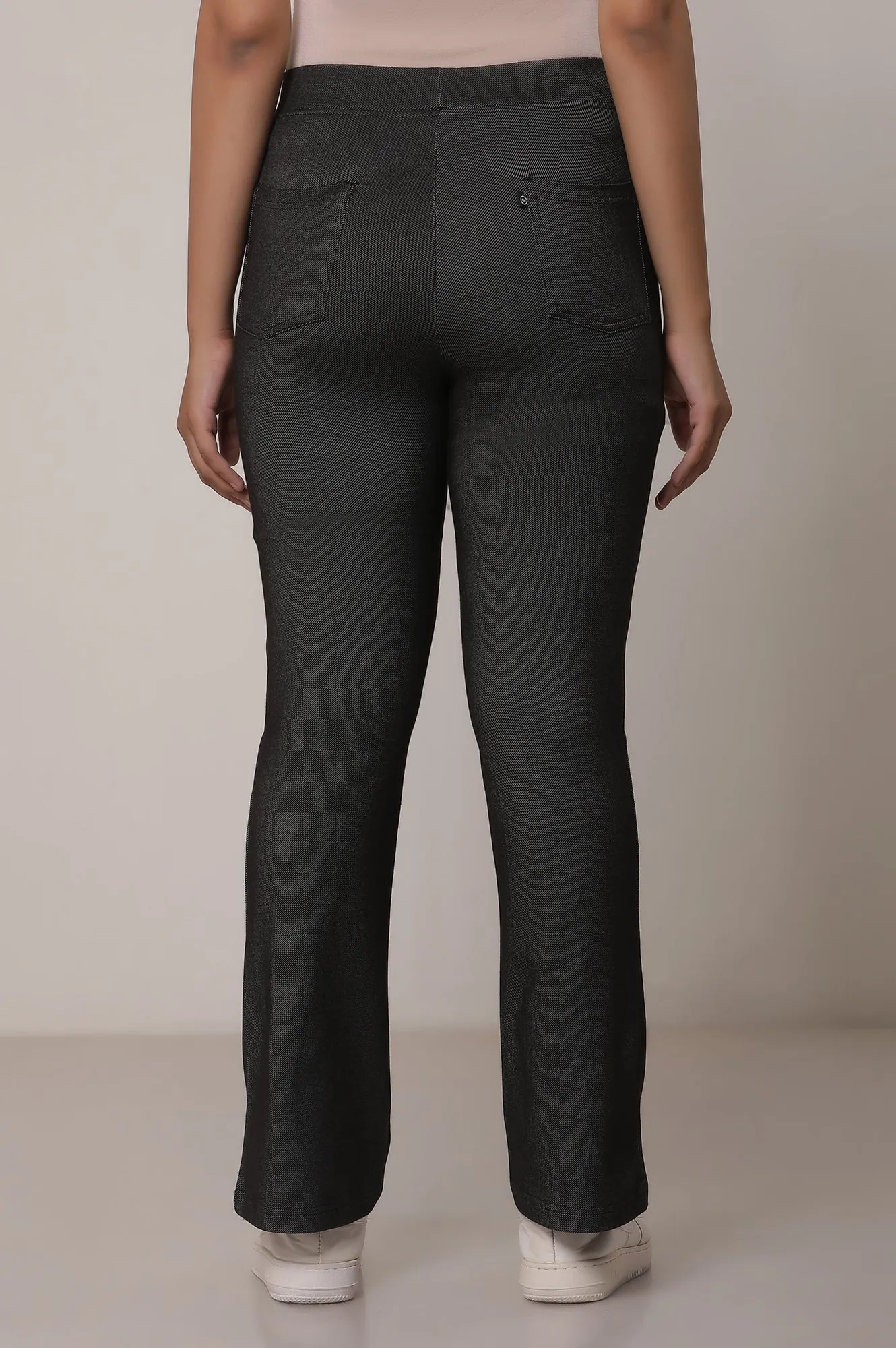 Black Solid Cotton Blend Flarred Pants