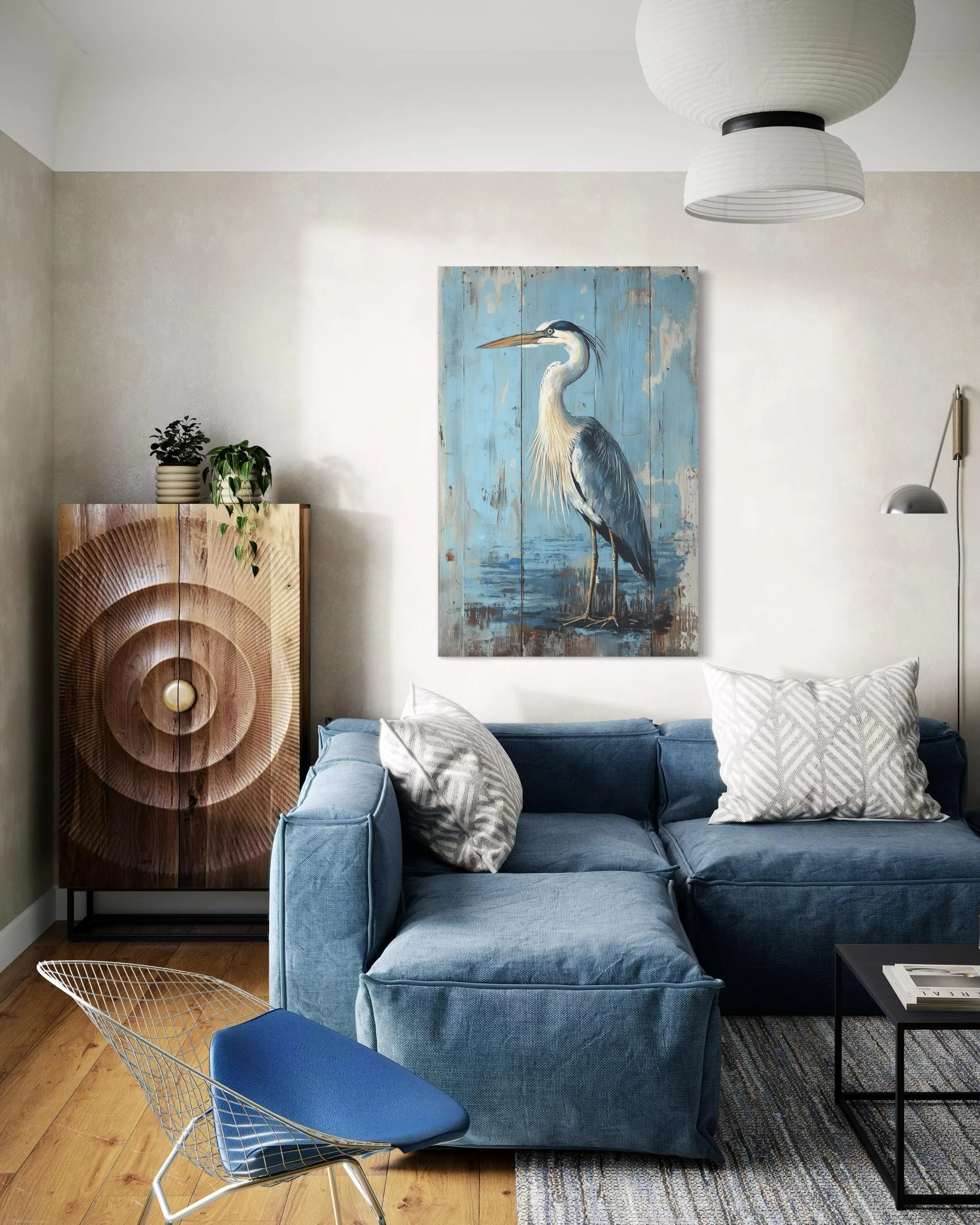 Blue Heron Painting On Wood Rustic Canvas Wall Art