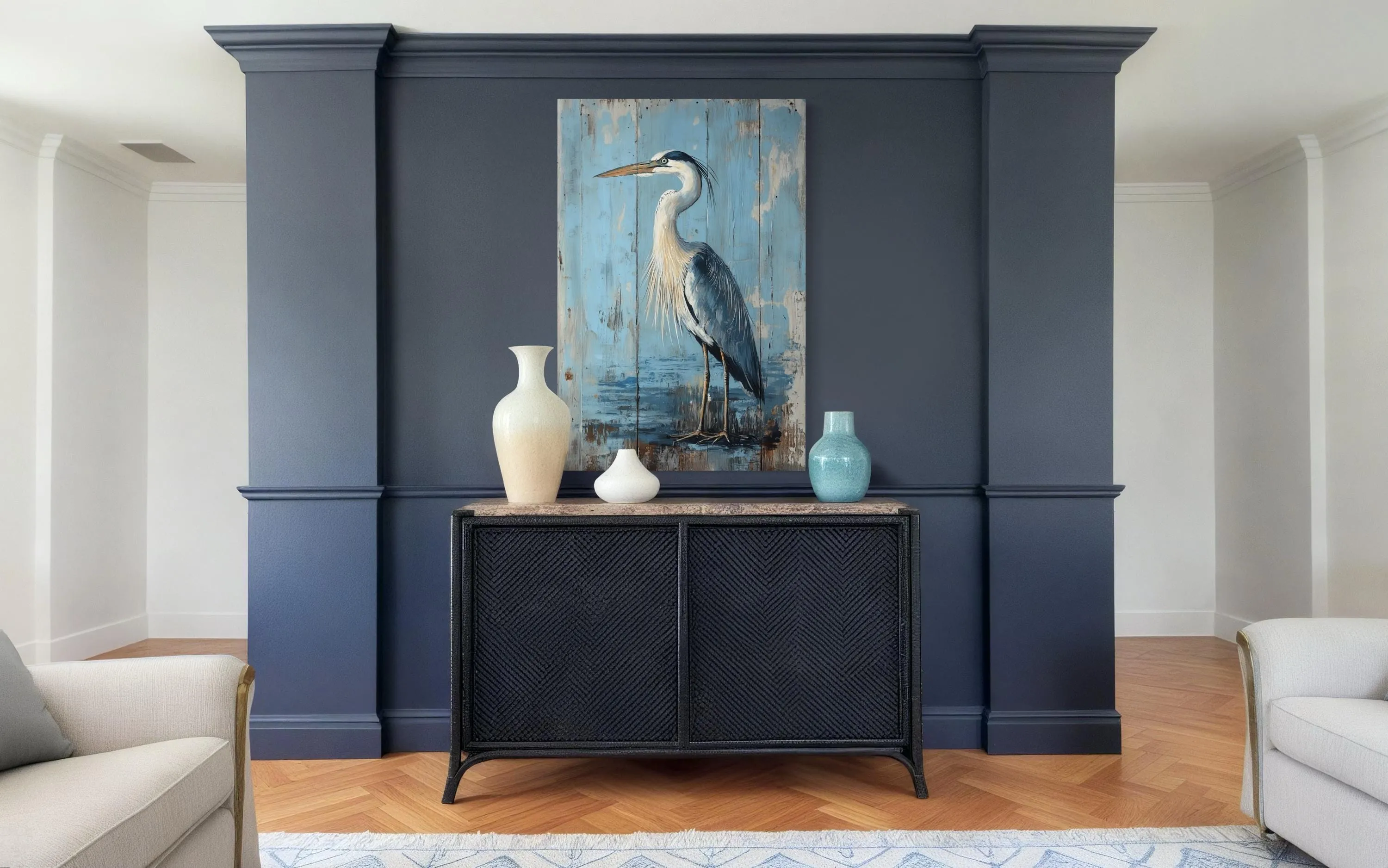 Blue Heron Painting On Wood Rustic Canvas Wall Art