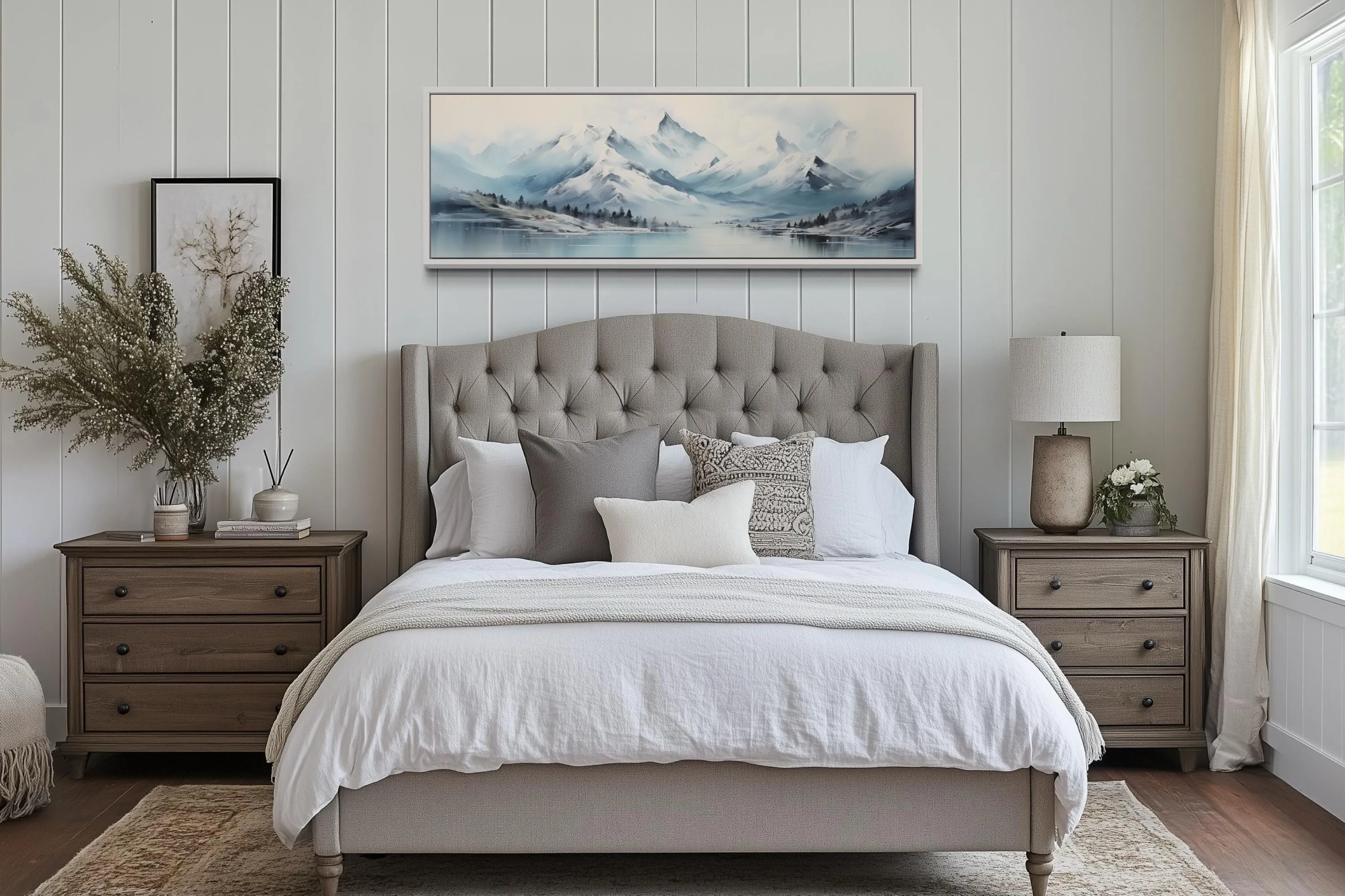 Blue Minimalist Mountains Long Horizontal Canvas Wall Art