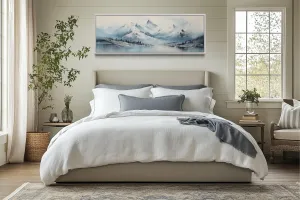 Blue Minimalist Mountains Long Horizontal Canvas Wall Art