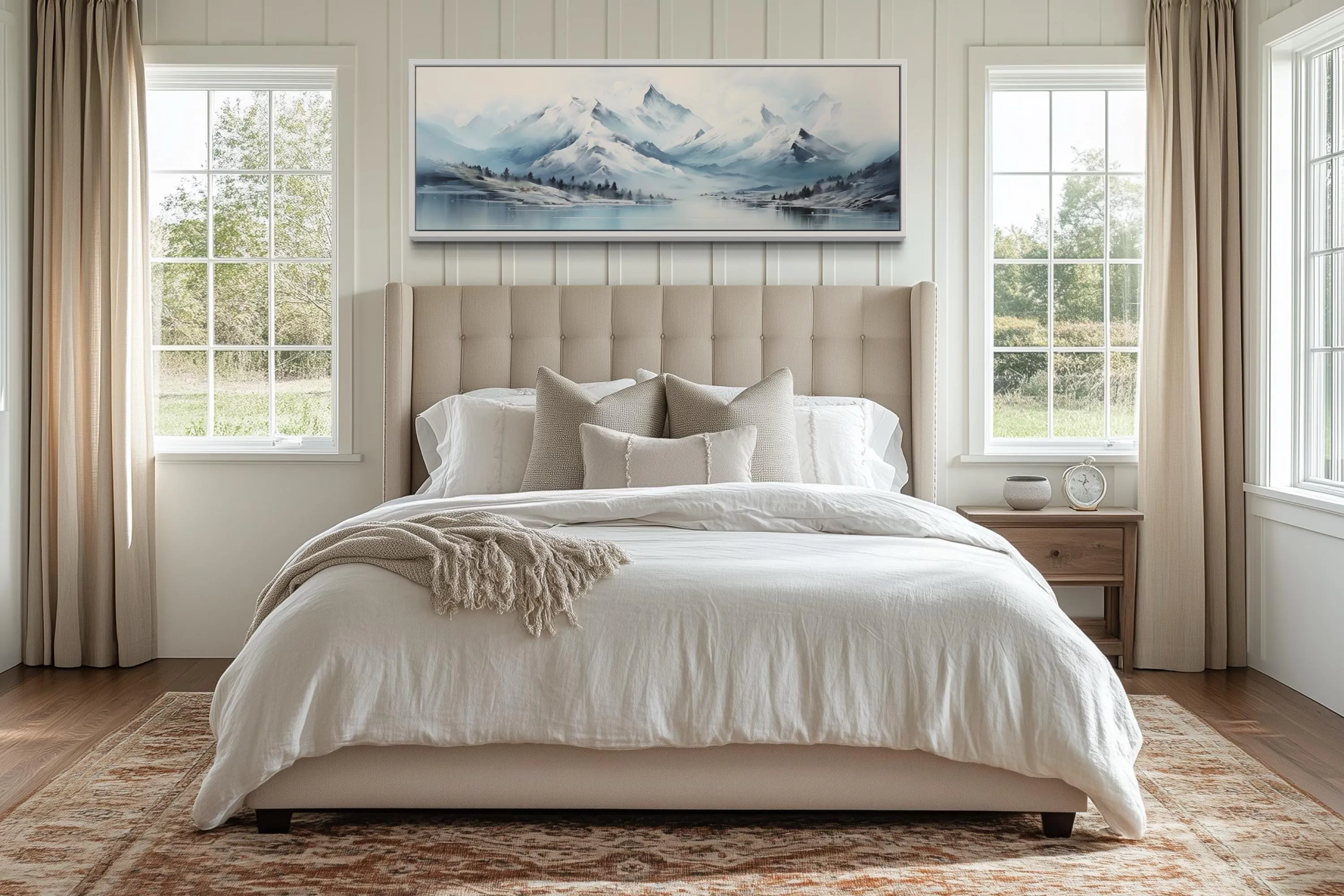 Blue Minimalist Mountains Long Horizontal Canvas Wall Art