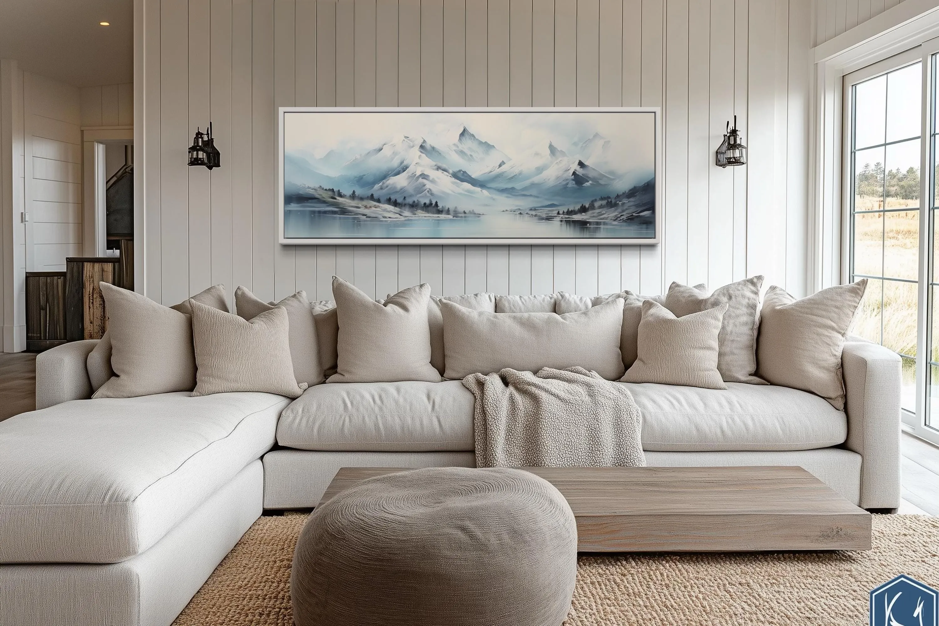 Blue Minimalist Mountains Long Horizontal Canvas Wall Art