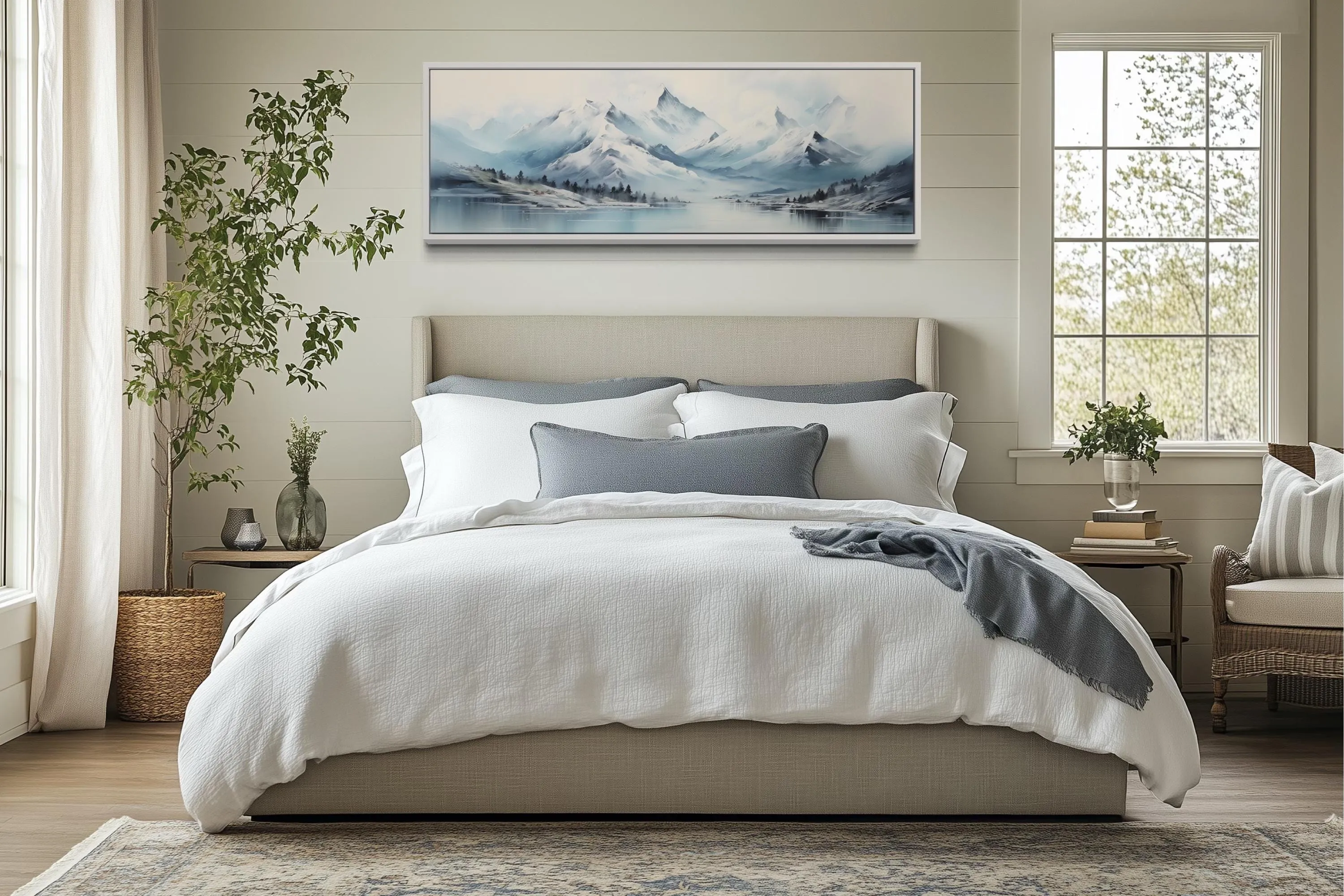 Blue Minimalist Mountains Long Horizontal Canvas Wall Art