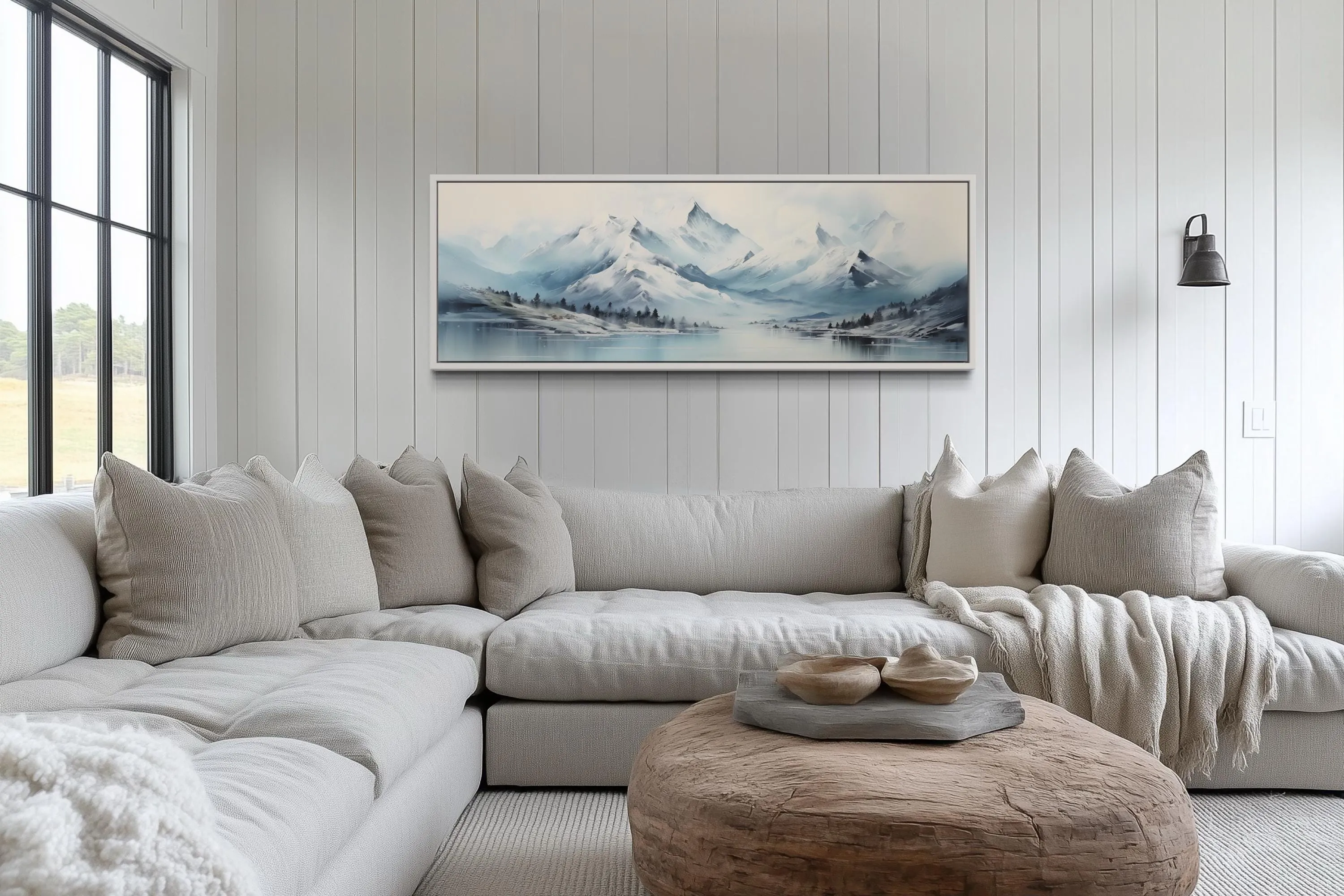 Blue Minimalist Mountains Long Horizontal Canvas Wall Art
