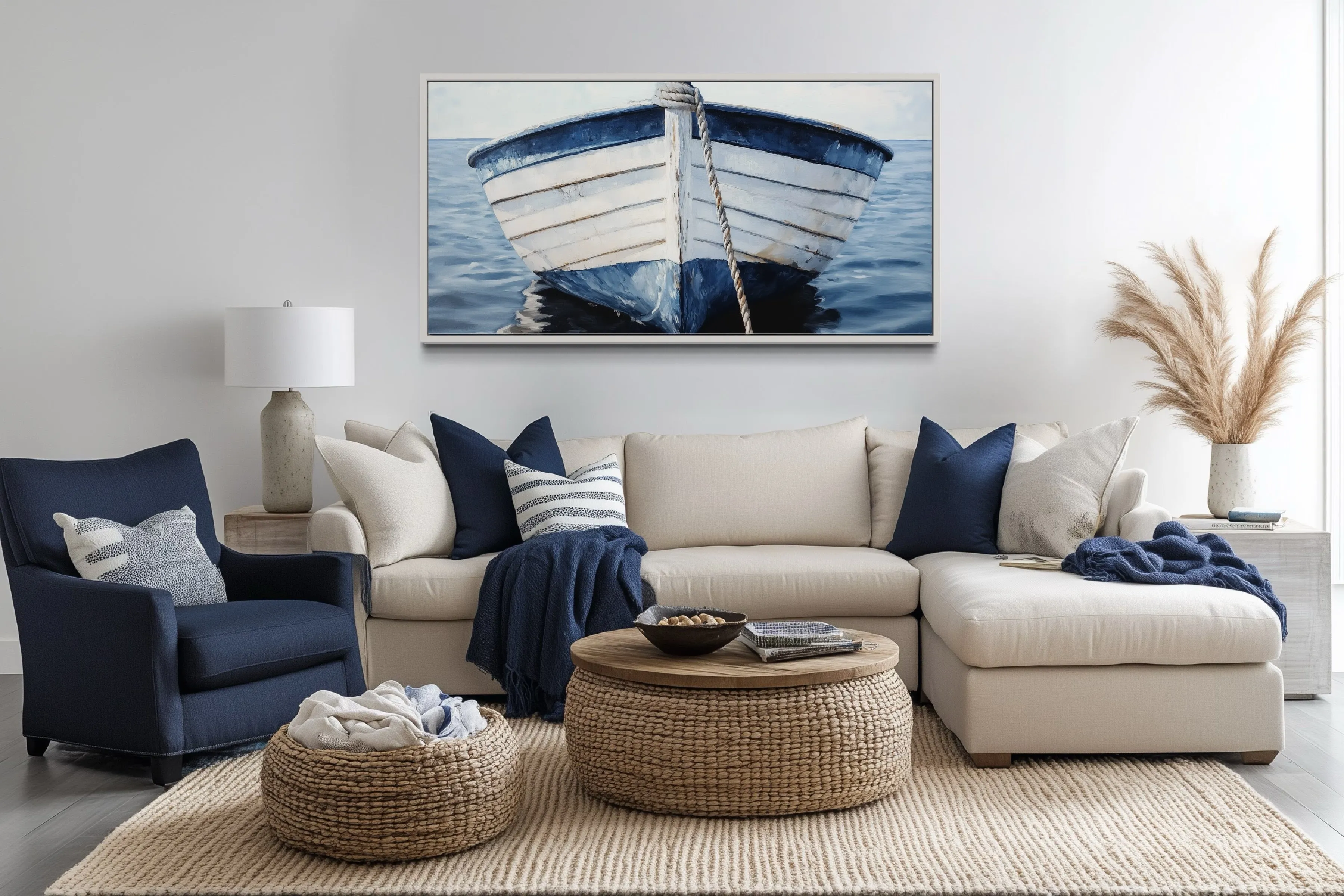 Blue White Rustic Boat Close Up Wall Art