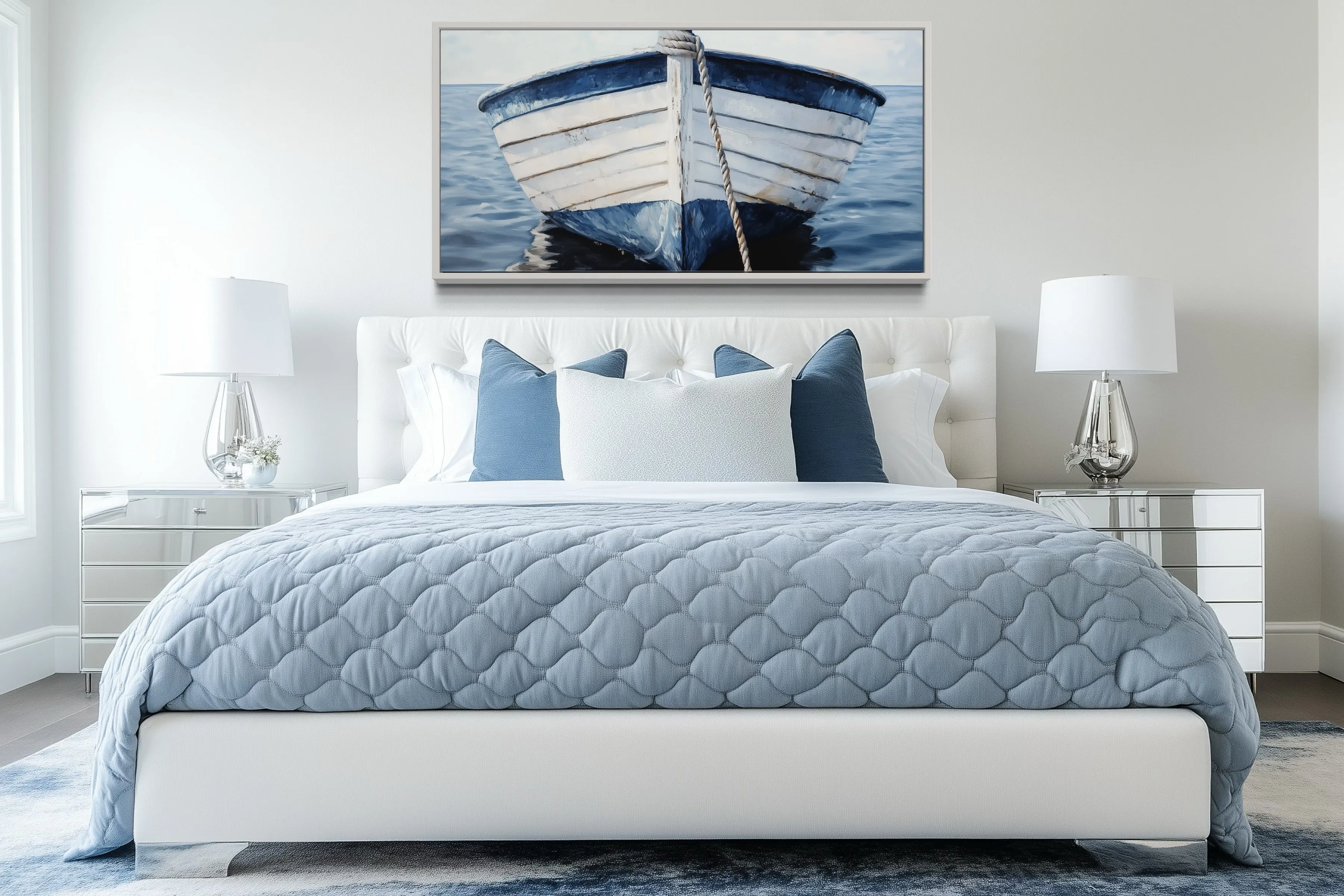 Blue White Rustic Boat Close Up Wall Art