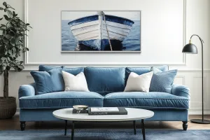 Blue White Rustic Boat Close Up Wall Art