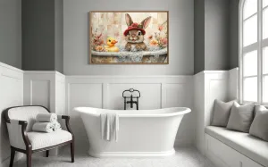 Bunny In Bathtub Framed Canvas Wall Art