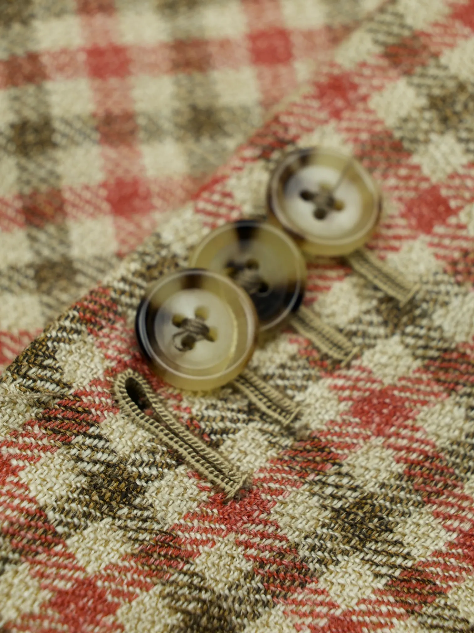 Caruso Coral Red Wool, Silk & Linen Gingham Check Jacket