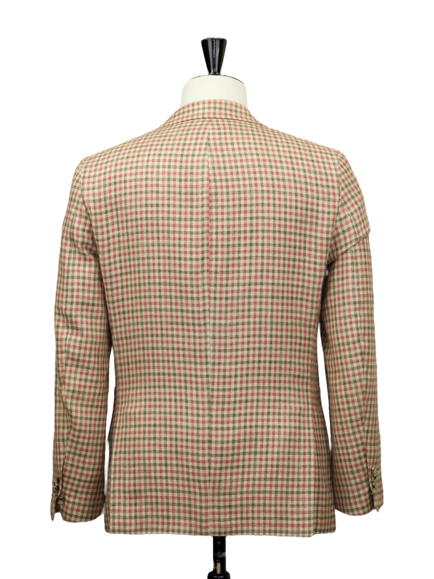 Caruso Coral Red Wool, Silk & Linen Gingham Check Jacket